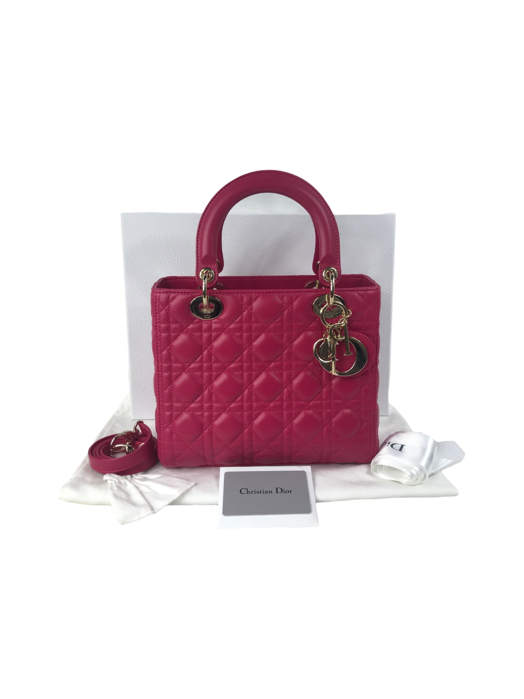 Magenta Medium Lambskin Leather Lady Dior w/GHW