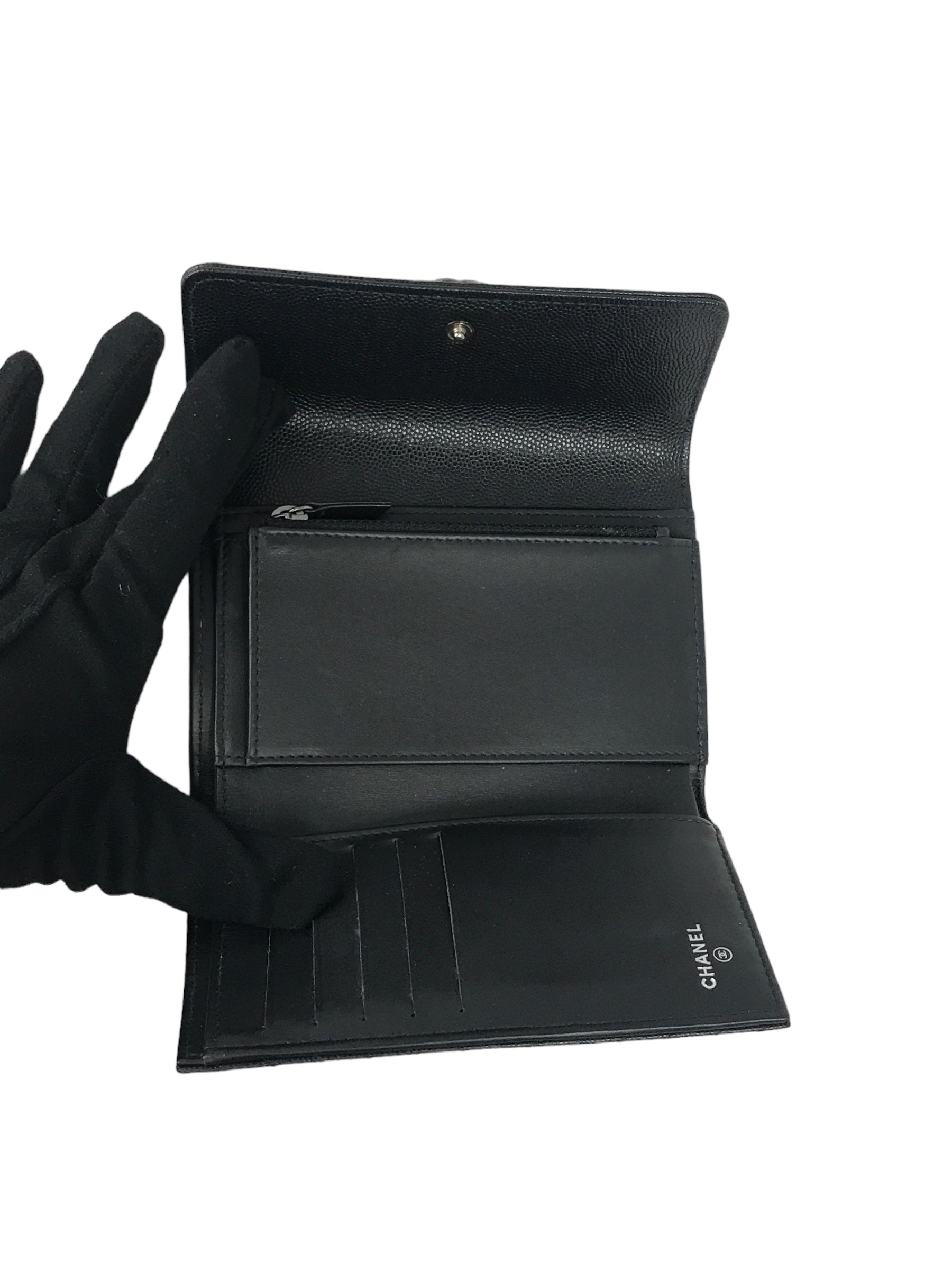 Black Caviar Chevron Boy Flap Wallet w/RHW