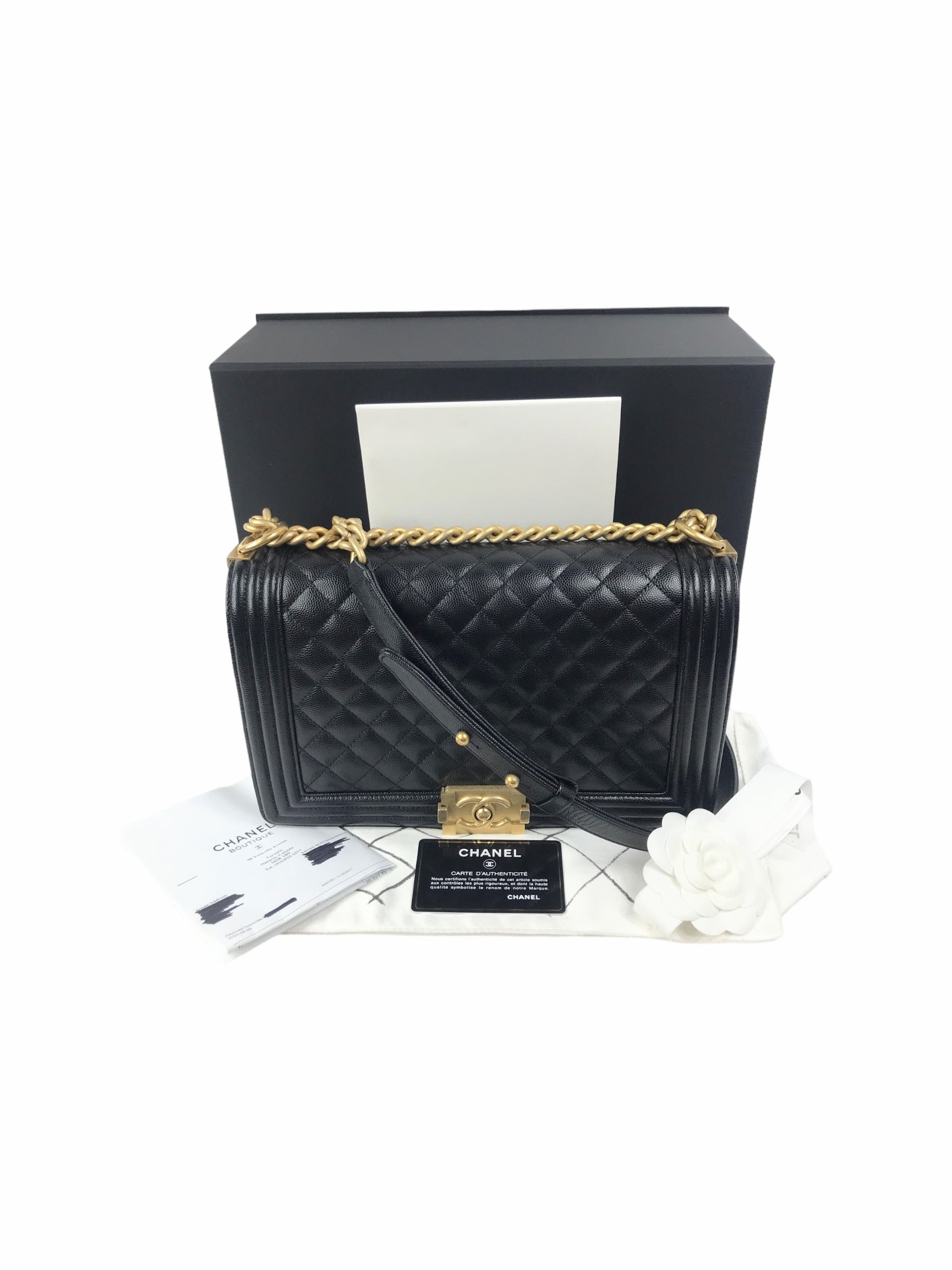 Black Caviar Quilted New Medium Boy Bag w/AGHW