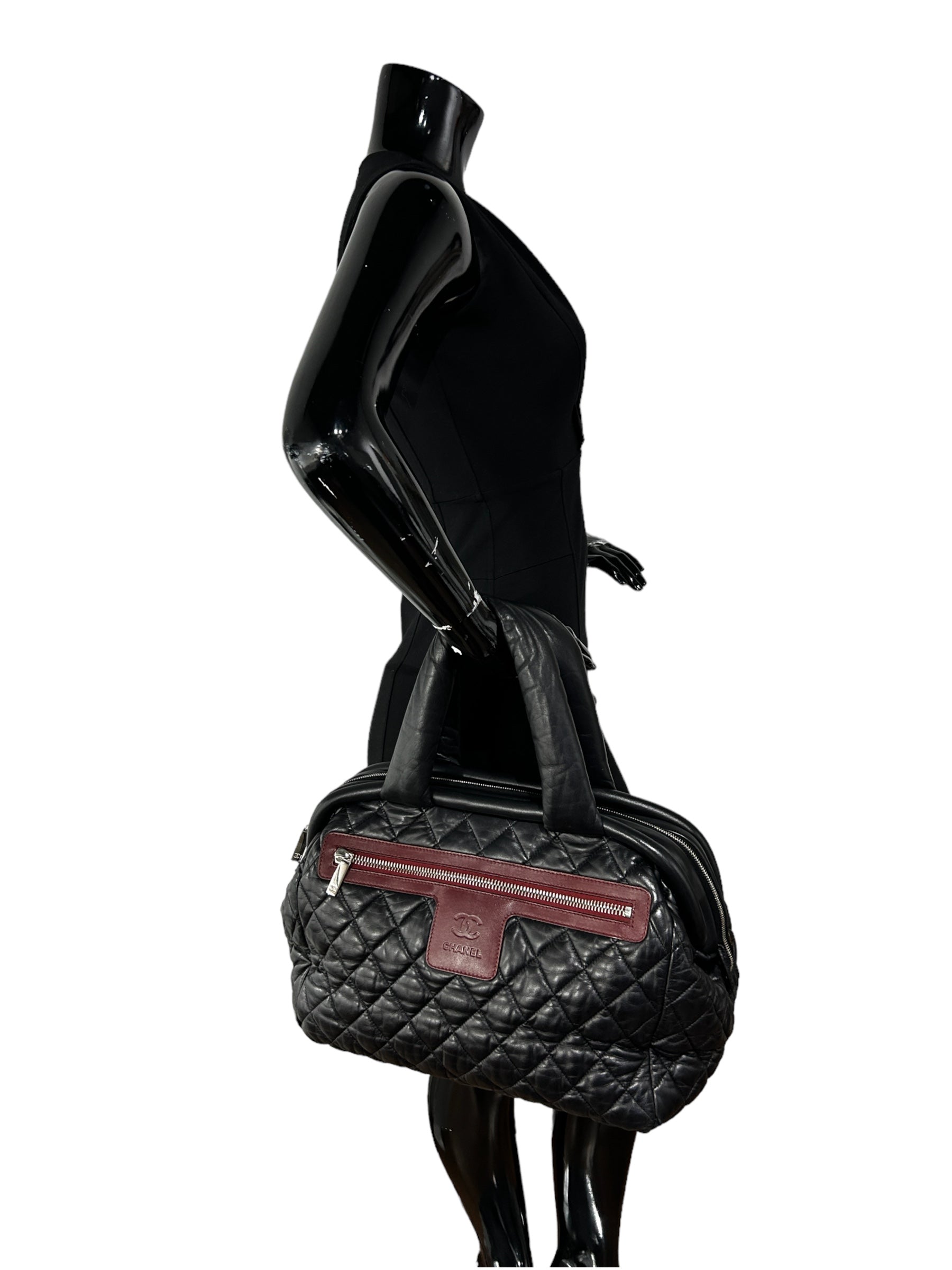 Black Quilted Lambskin Coco Cocoon Bowler Travel Bag w/SHW