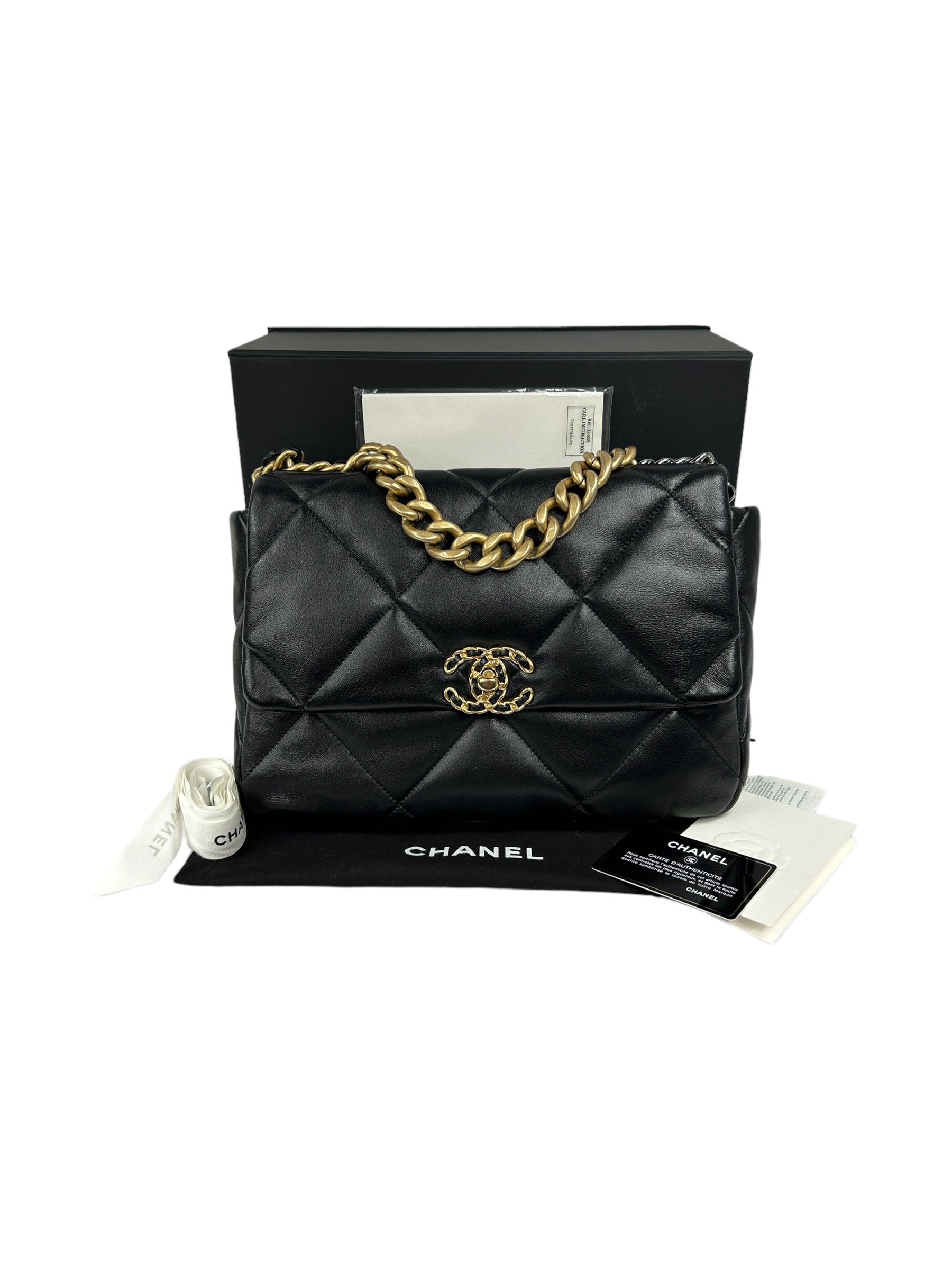 Black Lambskin Quilted Medium 19 Flap Bag w/ GHW/AGHW/SHW/RHW-ON LAYAWAY