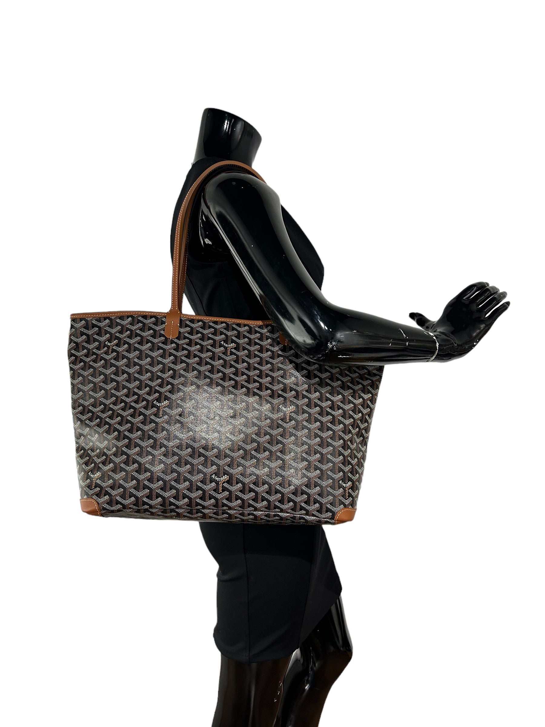 Goyardine Coated Canvas Black/Tan and Chevroches Calfskin leather Artois Tote Bag