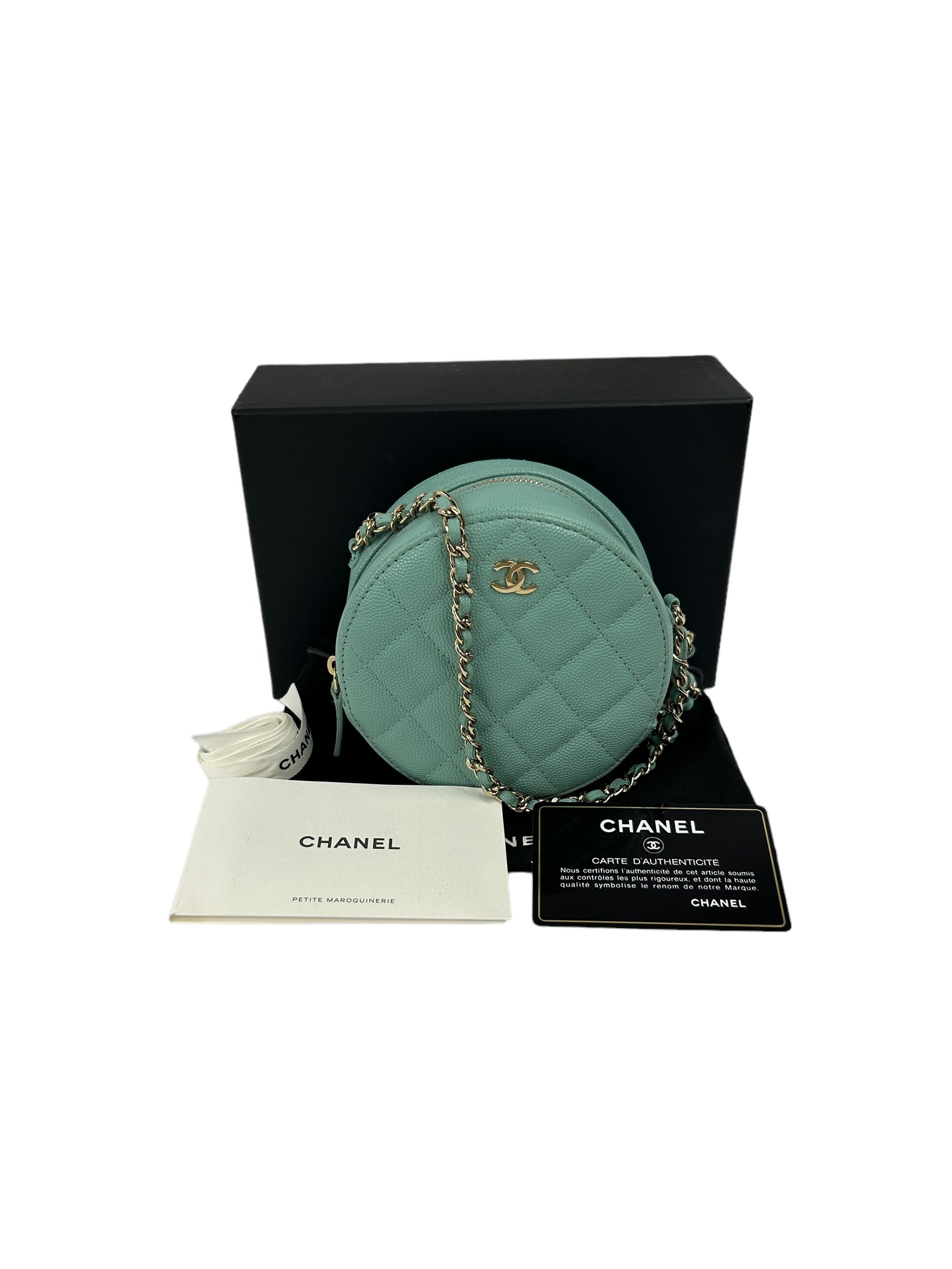 Teal Blue Caviar Round Mini Crossbody Bag w/LGHW