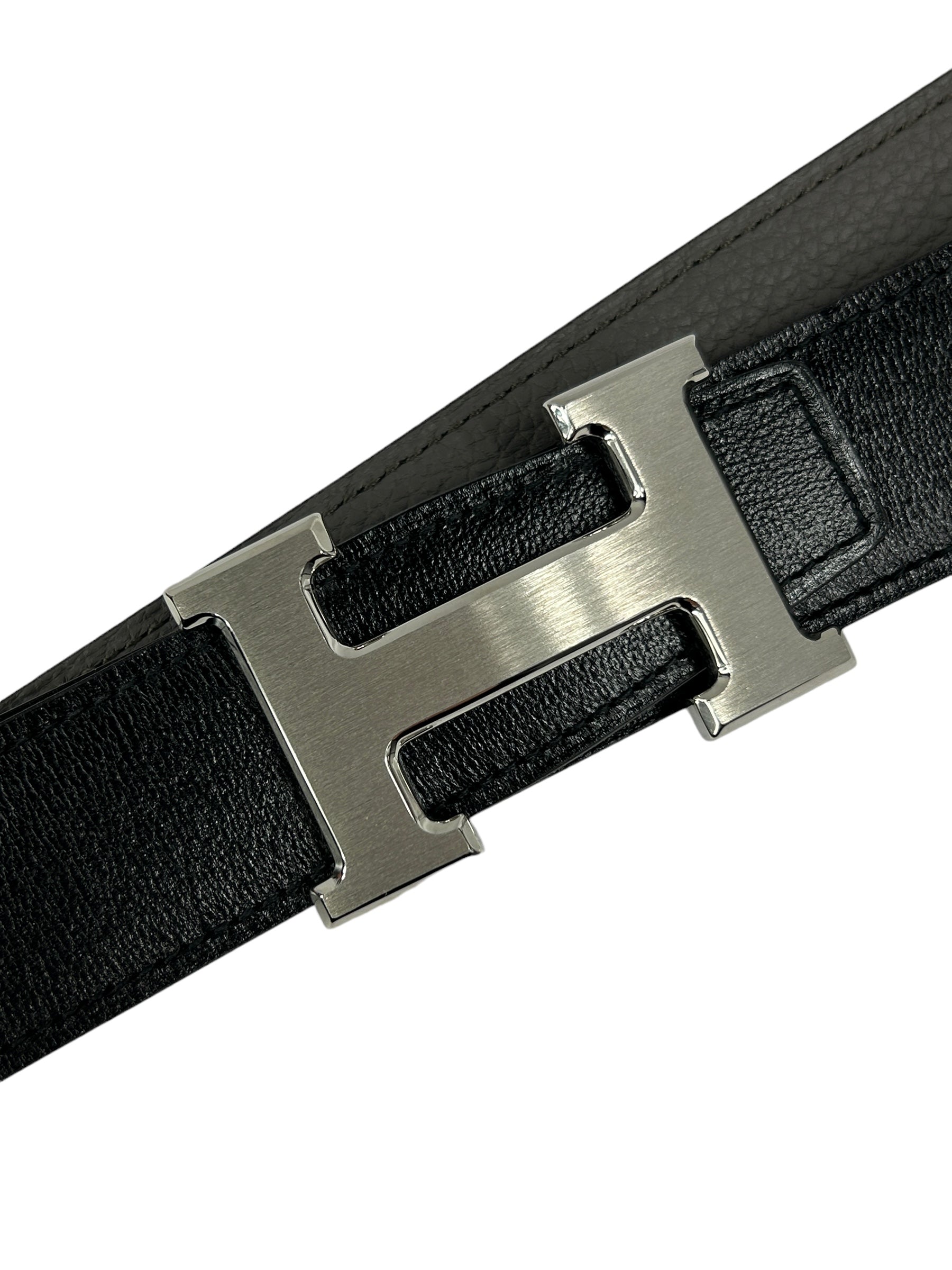 Black Box Calf/Etain Togo Leather Reversible H 32mm Belt