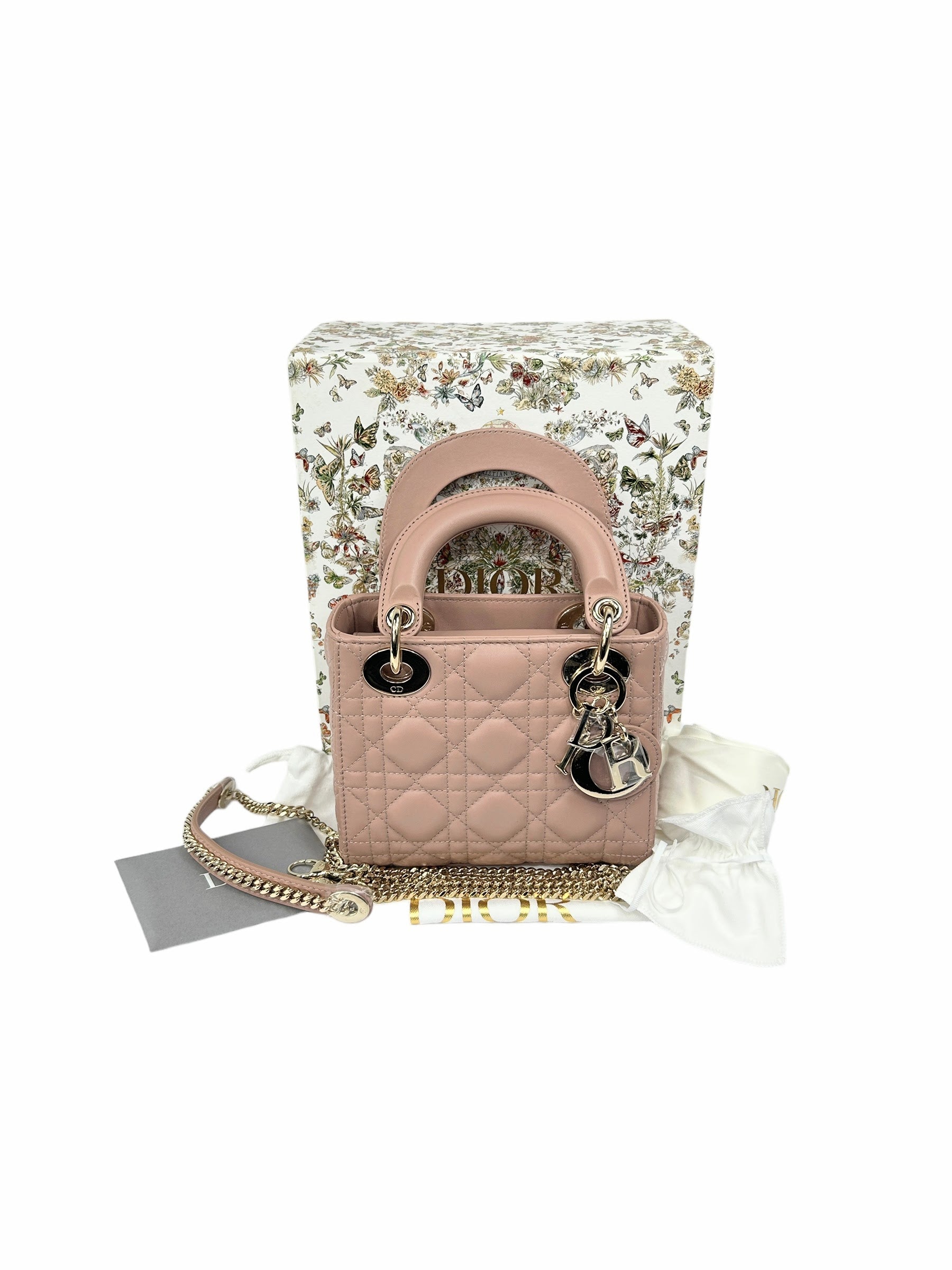 Mini Rose Des Vents Cannage Lambskin Lady Dior W/GHW