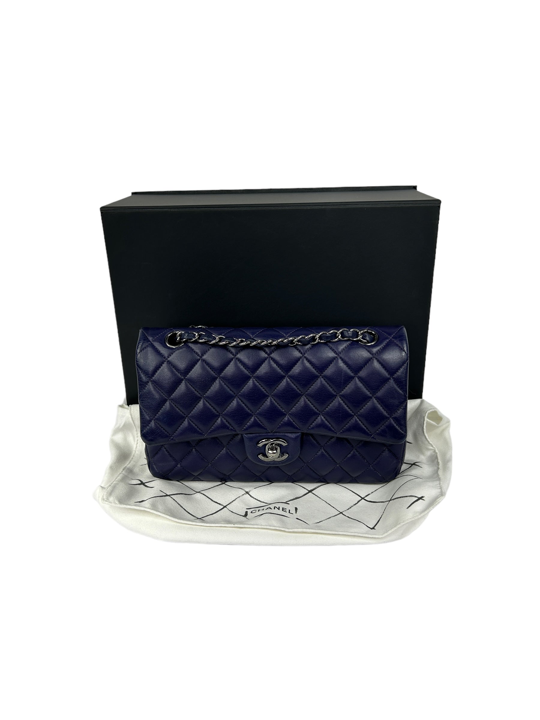 Purple Quilted Lambskin Medium Double Flap w/SHW