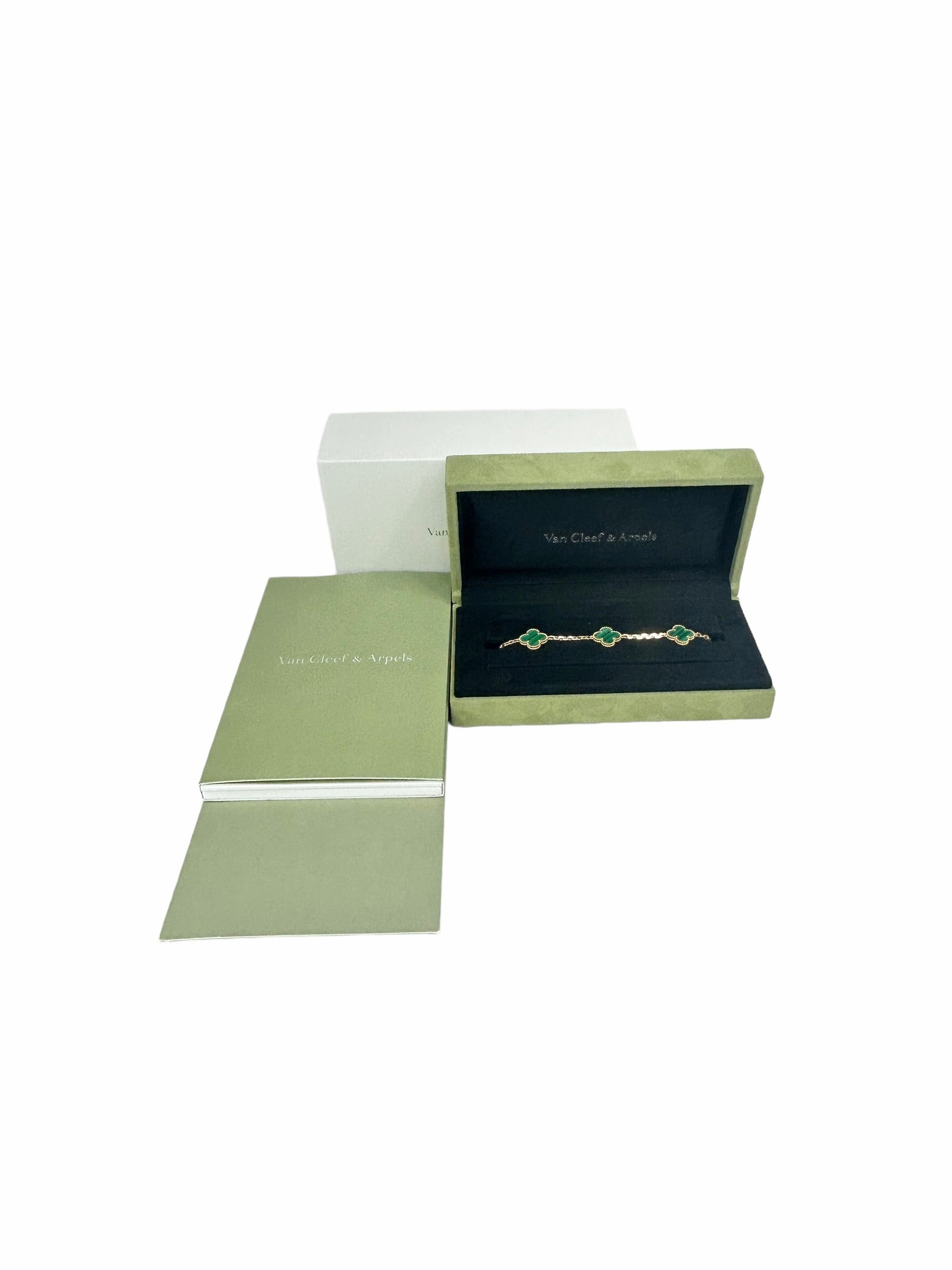 Van Cleef & Arpels Malachite 18K Yellow Gold 5 Motif Bracelet