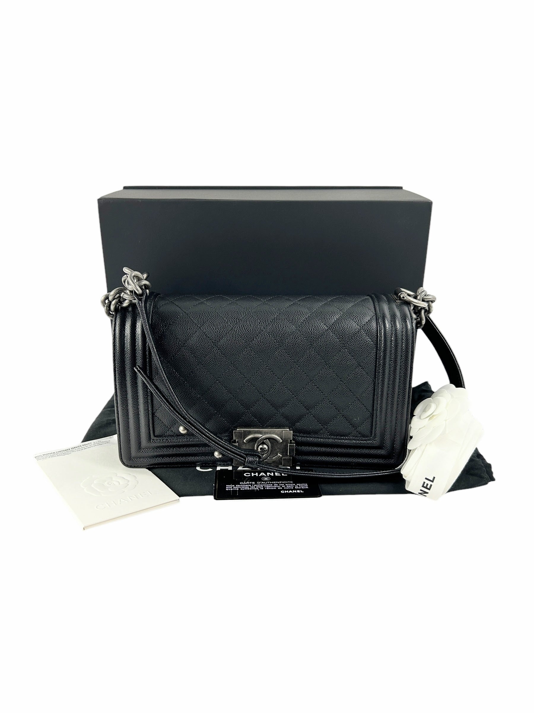 Black Caviar Quilted Old Medium Boy Bag W/RHW