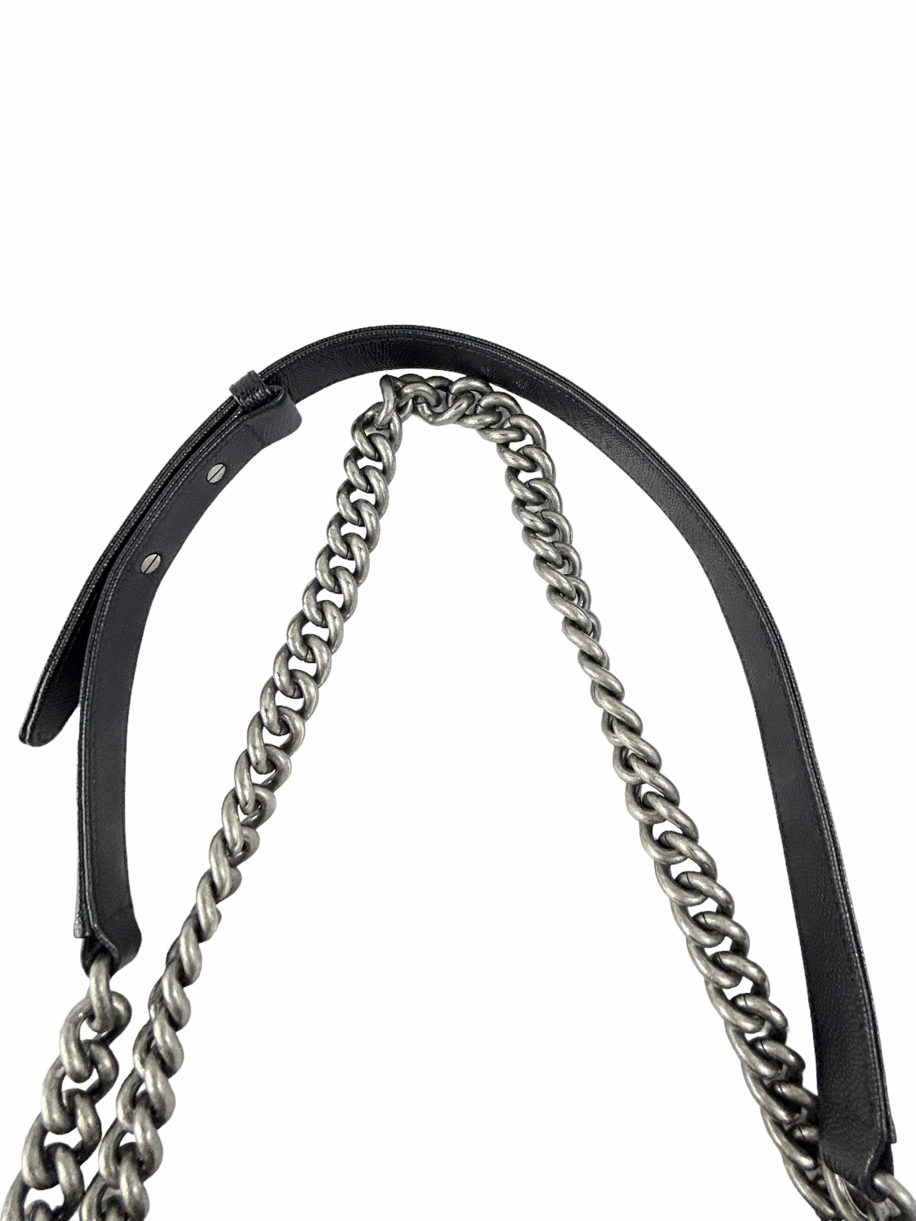 Black Caviar Quilted Old Medium Boy Bag W/RHW