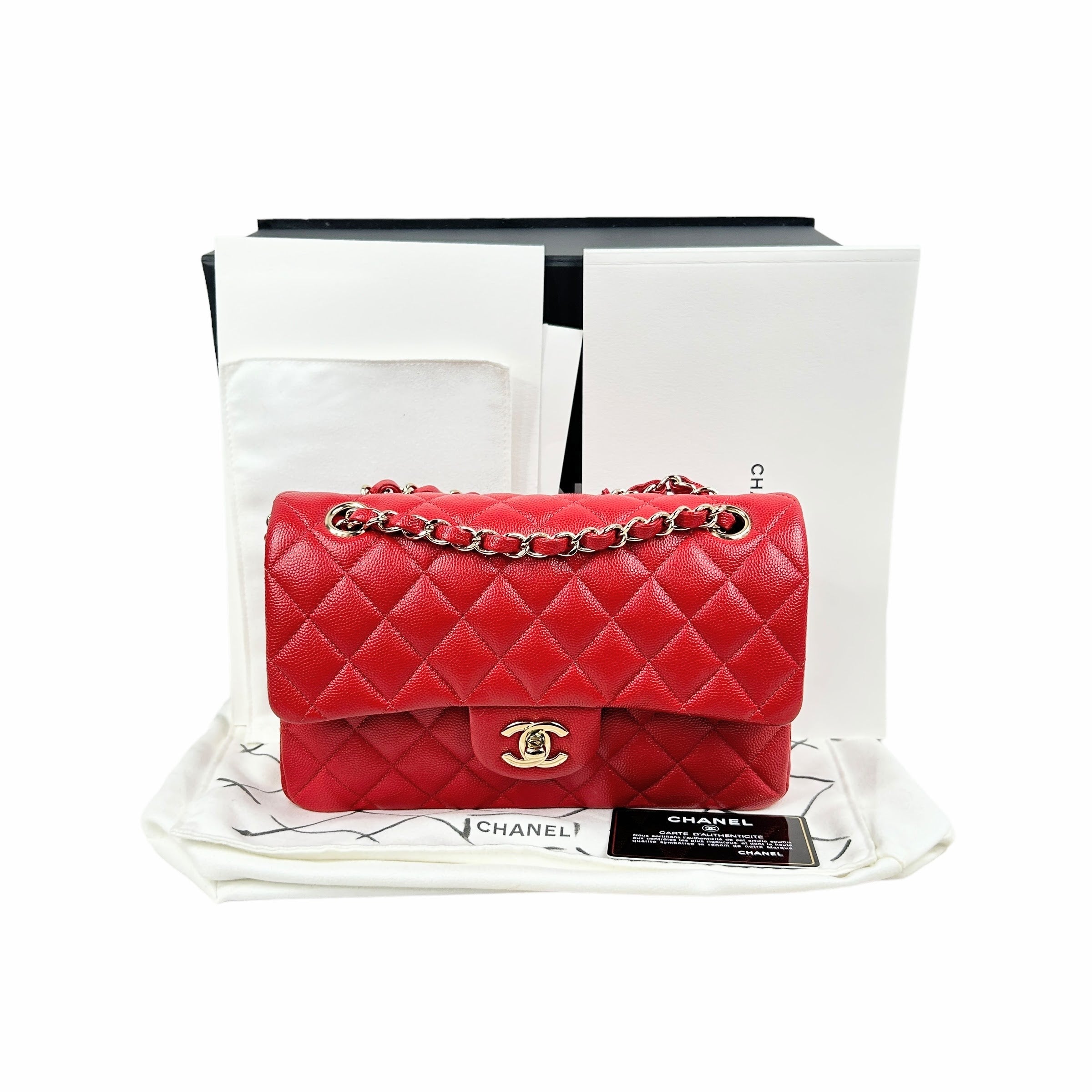Red Caviar Quilted Small Classic Double Flap w/GHW-ON LAYAWAY