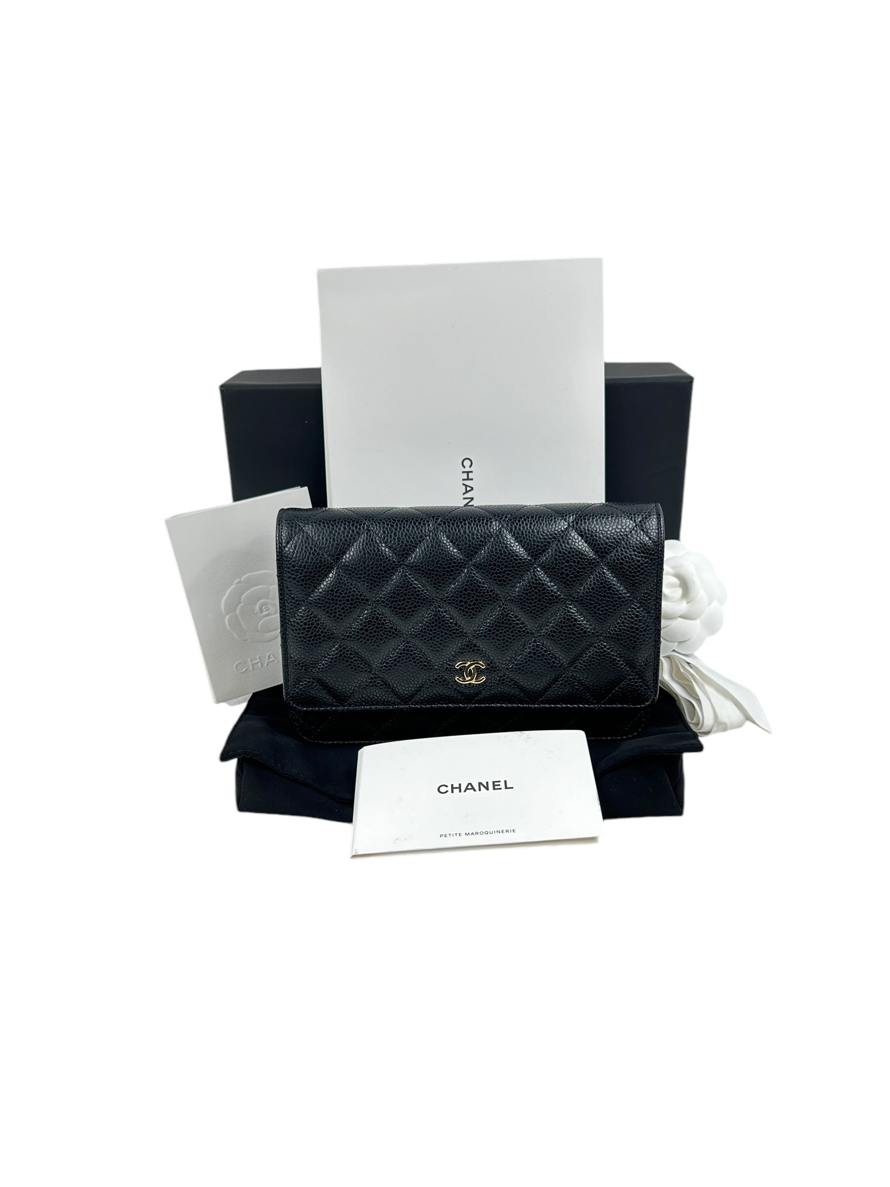 Black Caviar Quilted Wallet On Chain w/GHW