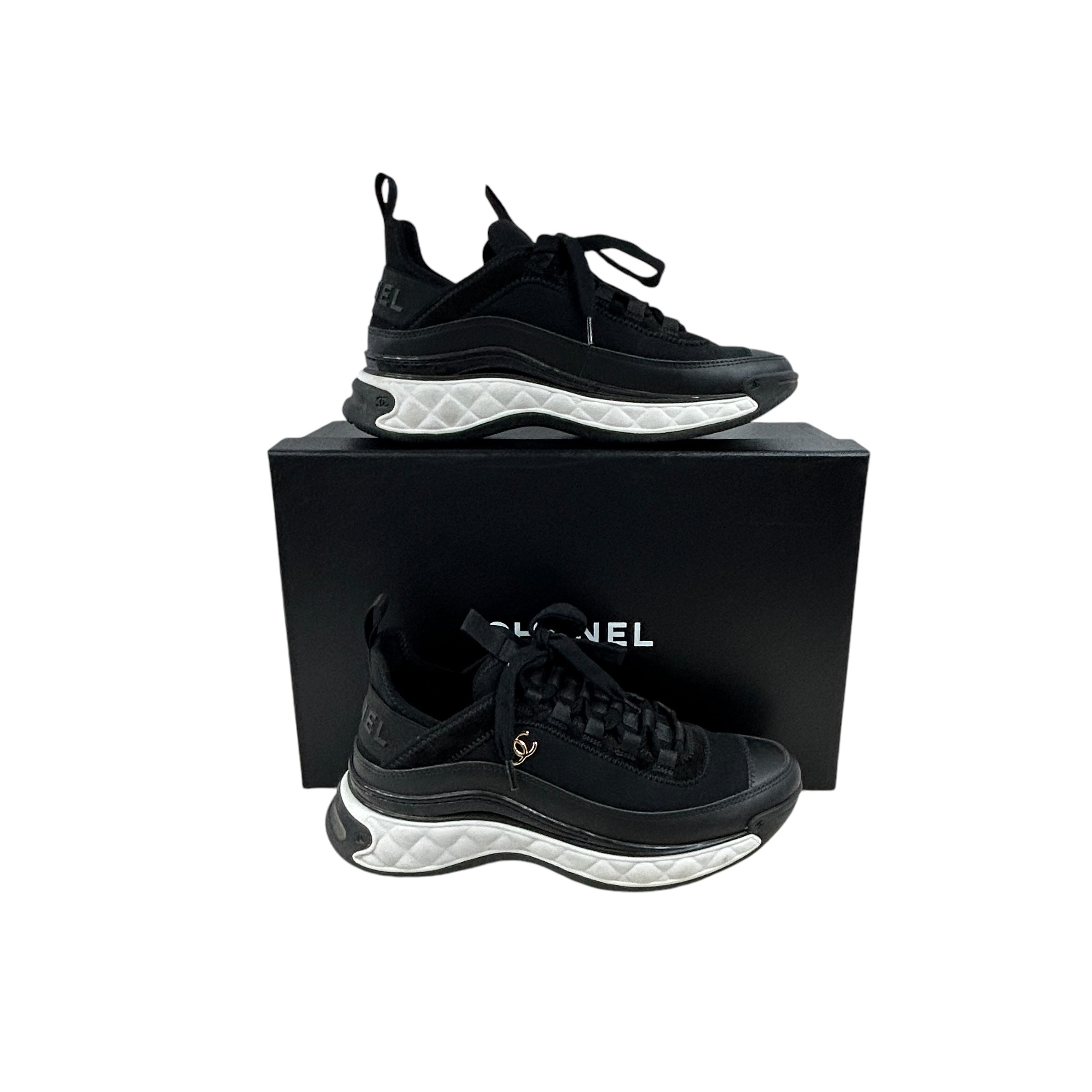 Black Velvet Calfskin and Mixed Fibers Tennis Sneaker w/GHW