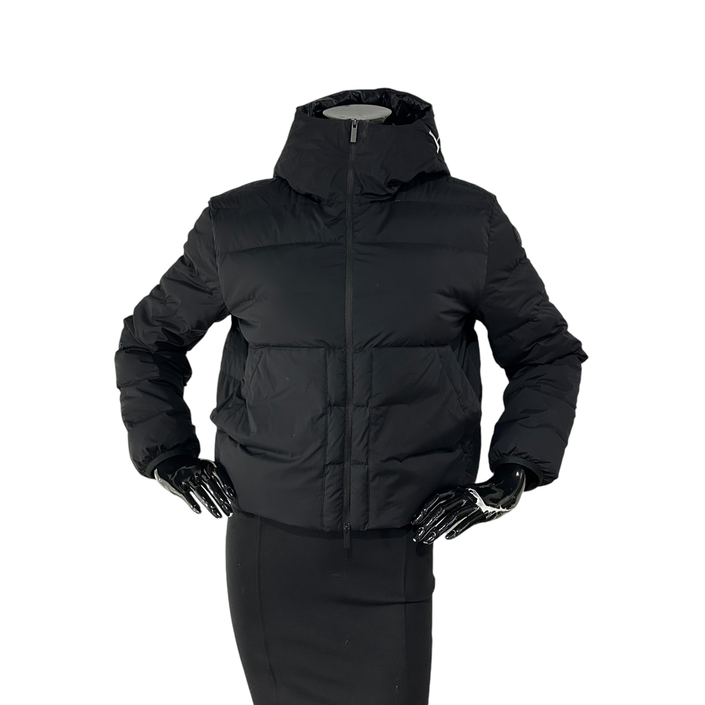 Black Nylon Down Fill Short Hooded Puffer Anwar Guibotto Jacket w/SBHW