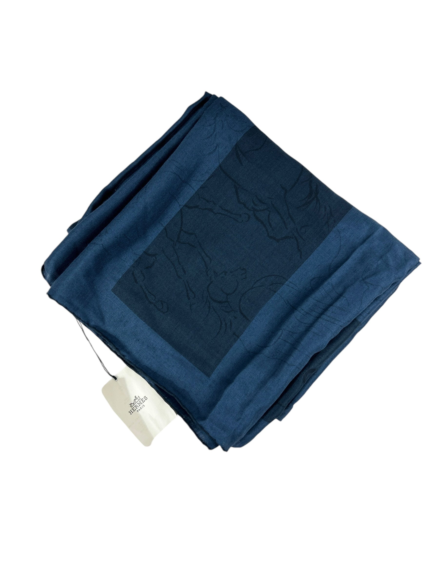 Marine/Prusse “Echarpe Au Carre” Silk/Wool Shawl