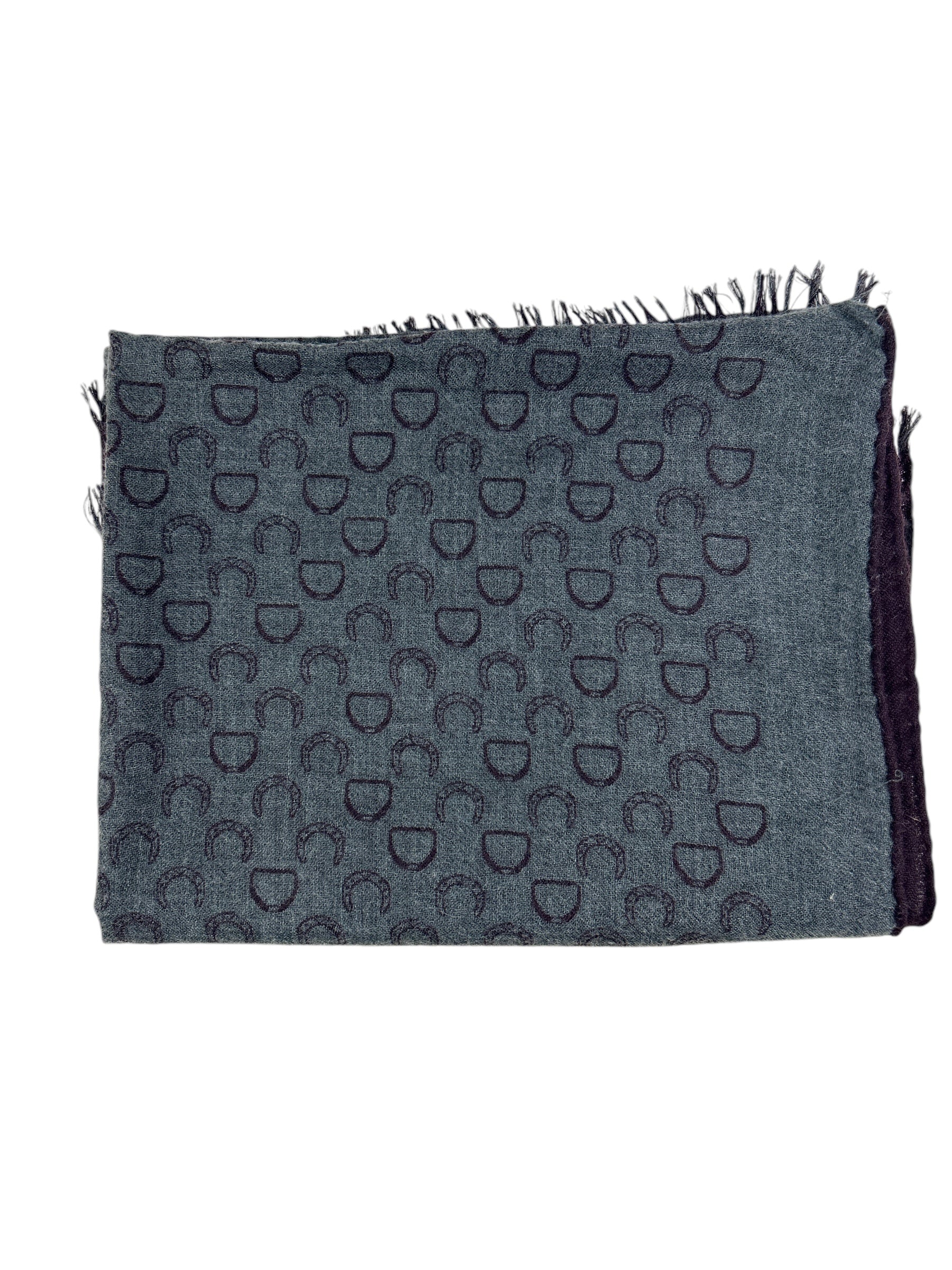Grey/Burgundy Reversible Horse Shoe Pattern Cashmere/Silk Scarf