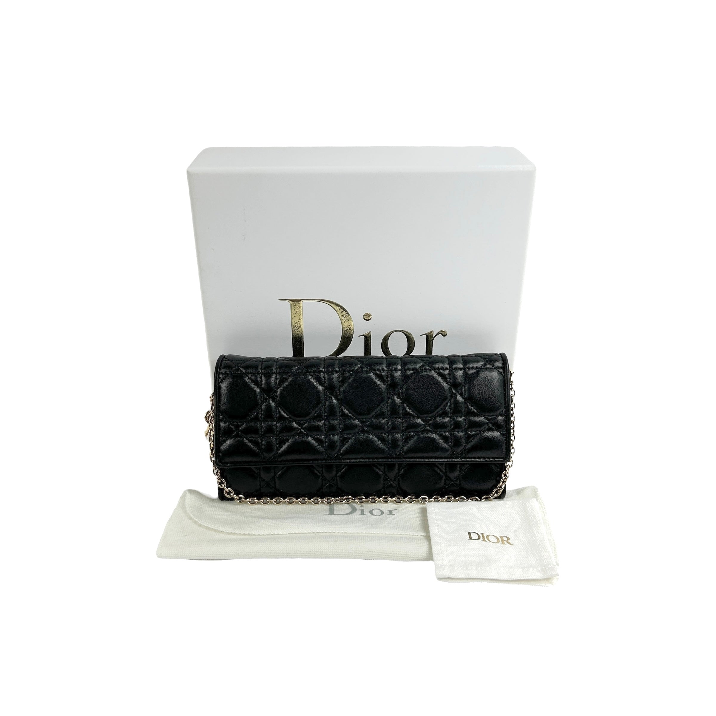 Black Quilted Cannage Leather Lady Dior Wallet