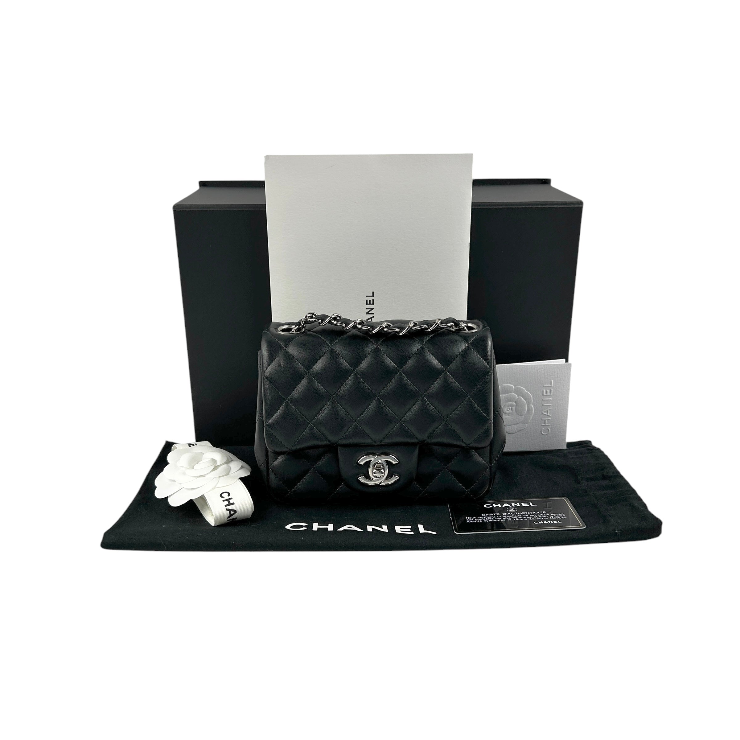 Black Quilted Lambskin Leather Classic Square Mini Flap Bag