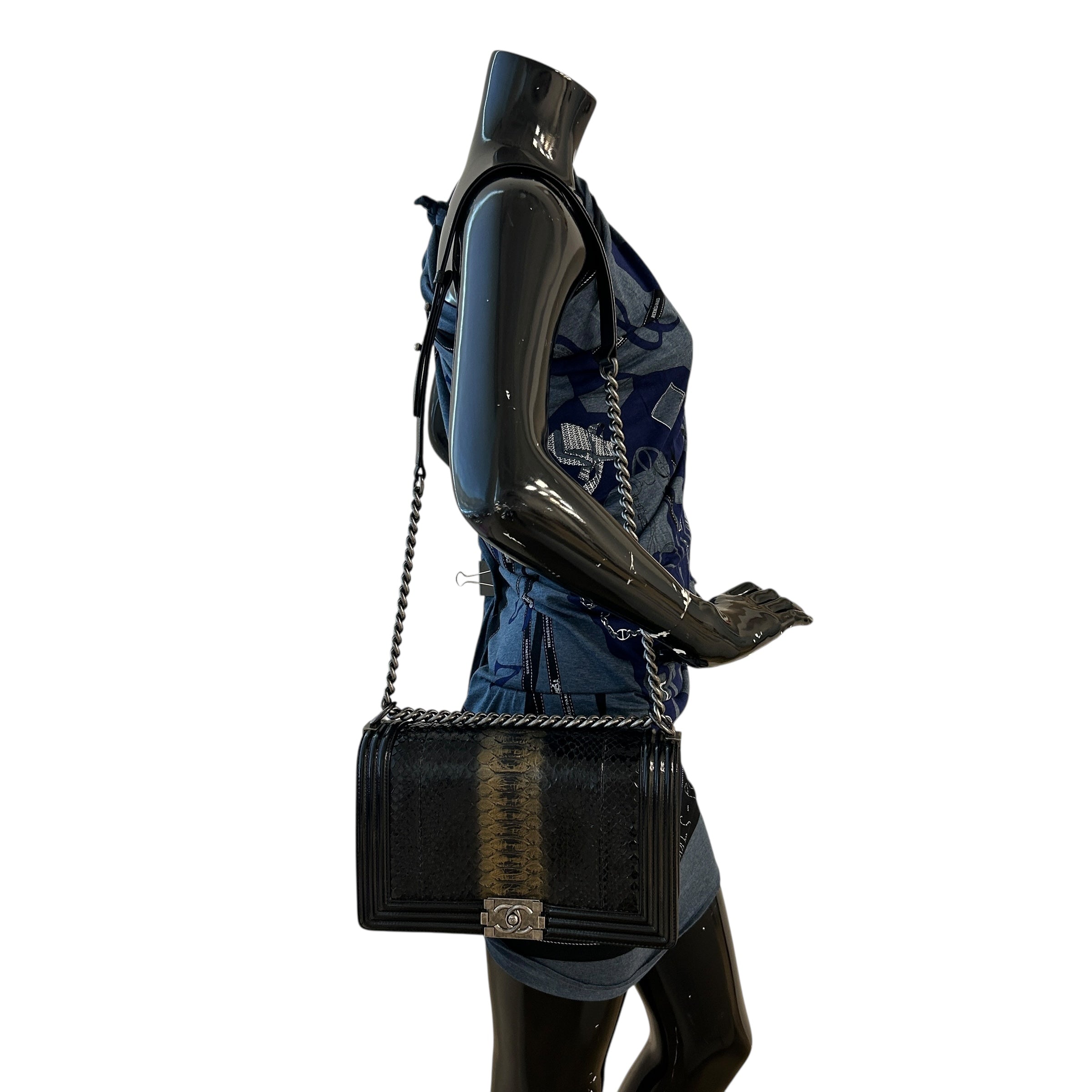 Black Gold Python/Patent Leather (New Medium) Boy Bag w/RHW