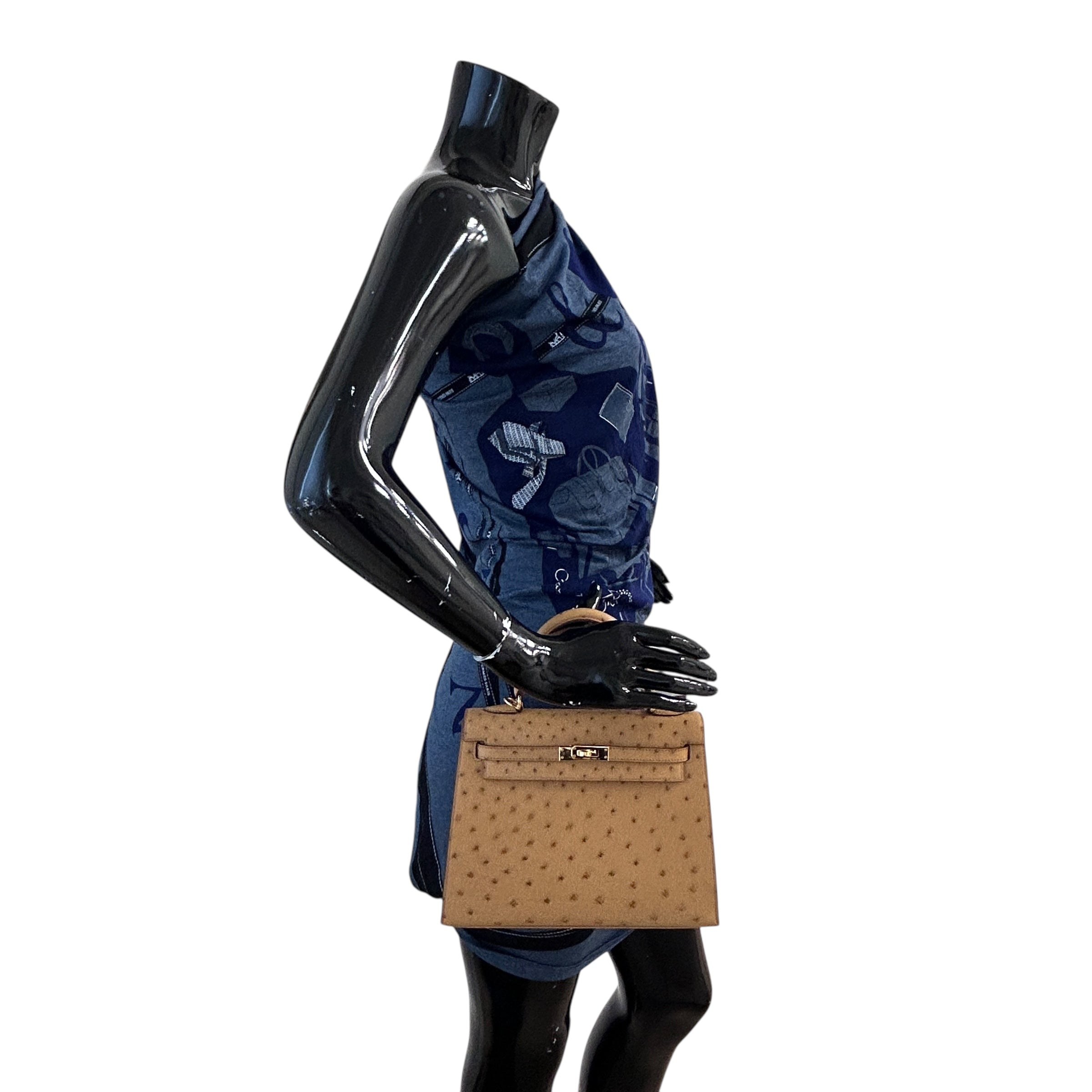 Tabac-Camel Ostrich Leather Kelly Sellier 25 Bag w/GHW