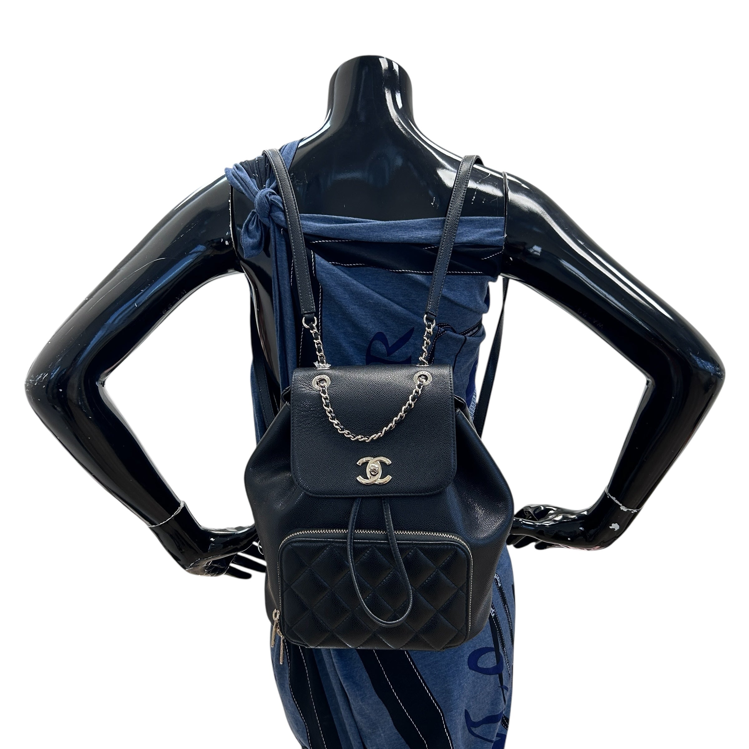 Black Quilted Caviar Leather Business Affinity Backpack Bag w/GHW