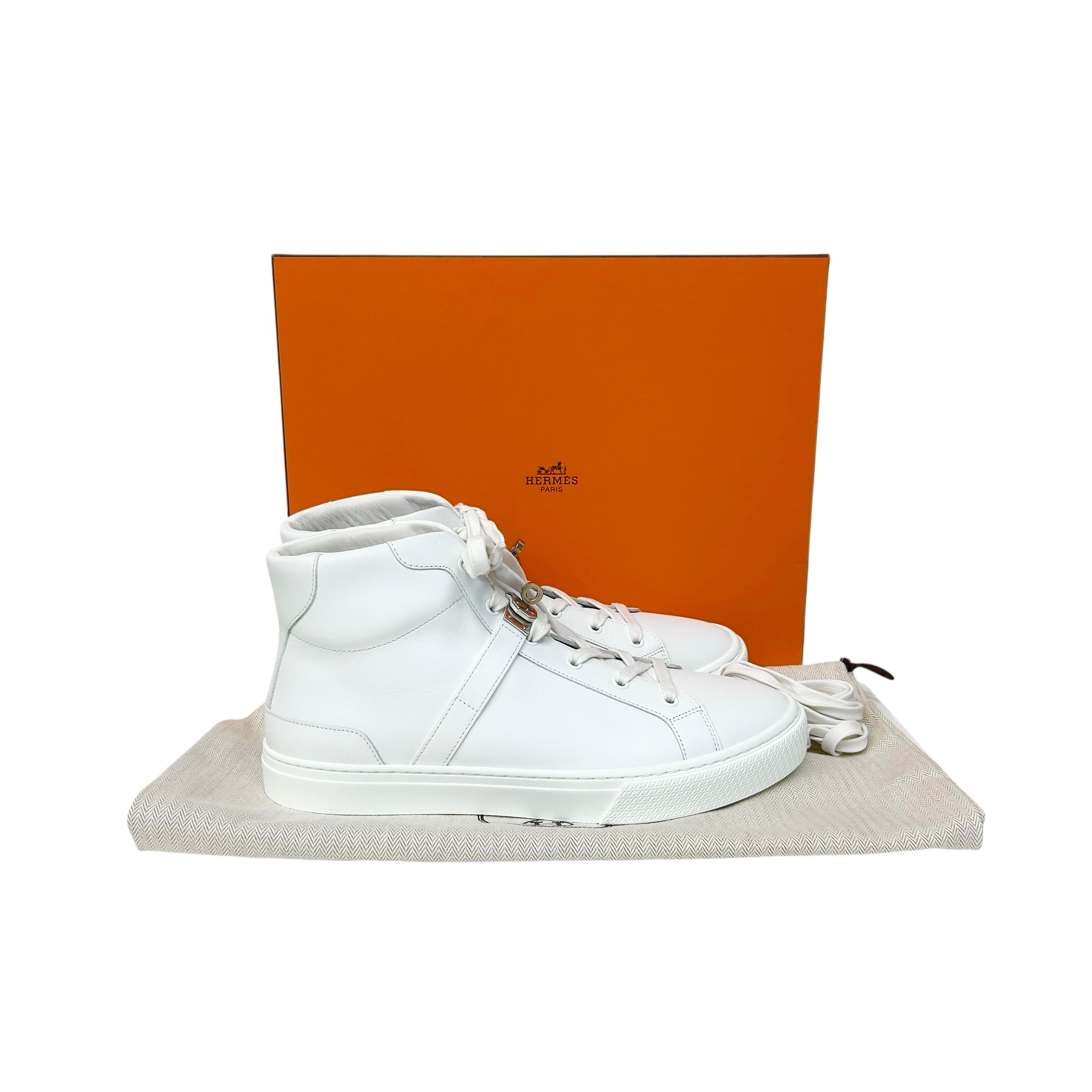 White Calfskin Leather DayDream Men’s High Top Sneakers w/PHW