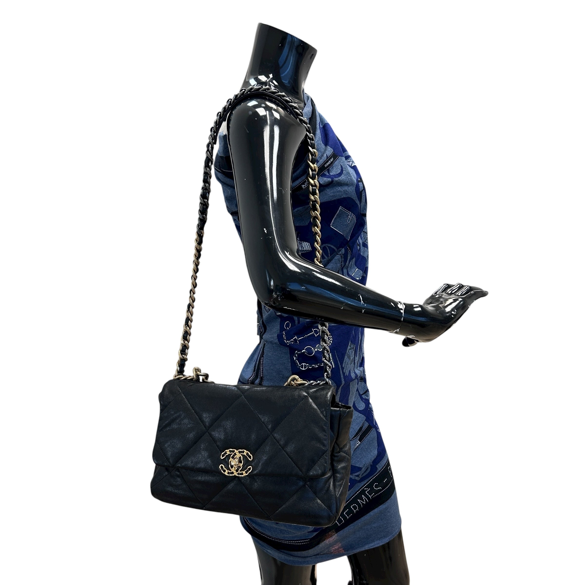 Chanel 19 Black Lambskin Large Flap Bag w/Mixed HW