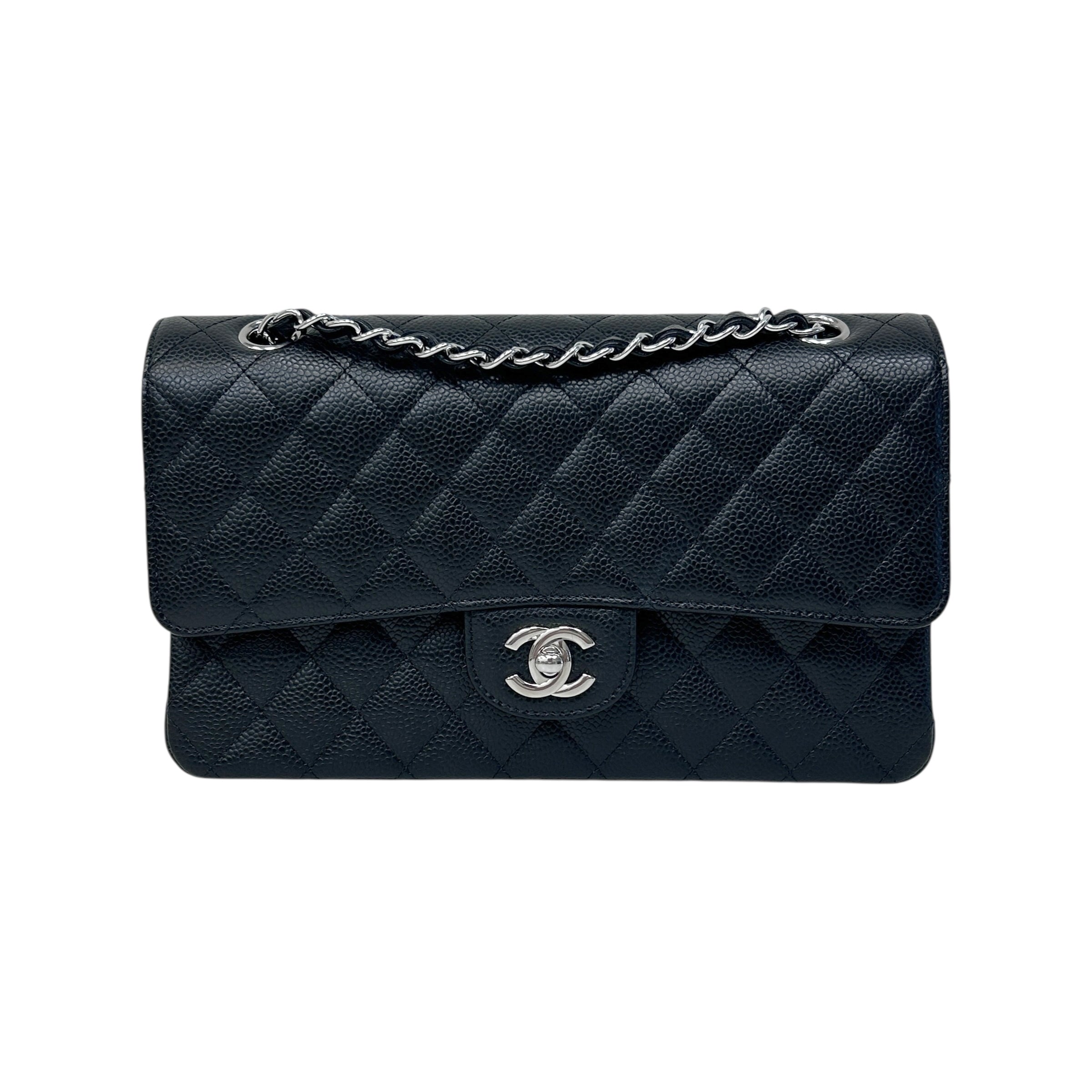 Chanel Black Quilted Caviar Leather Classic Medium Double Flap Bag w/SHW