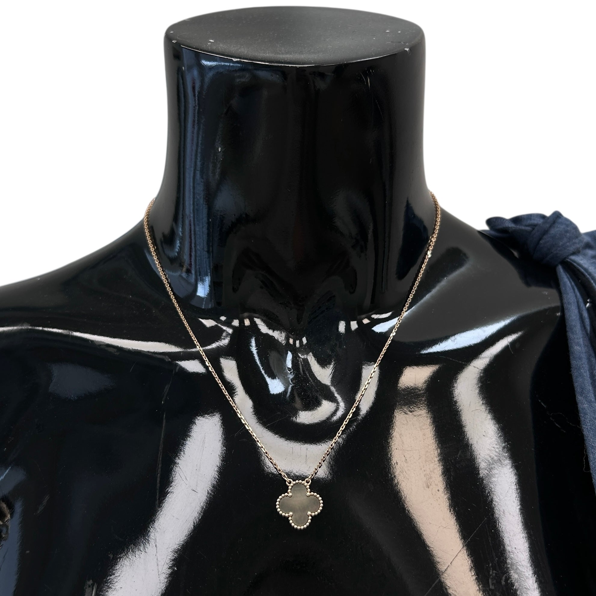 Grey Mother Of Pearl Vintage Alhambra Pendant Necklace w/RGHW