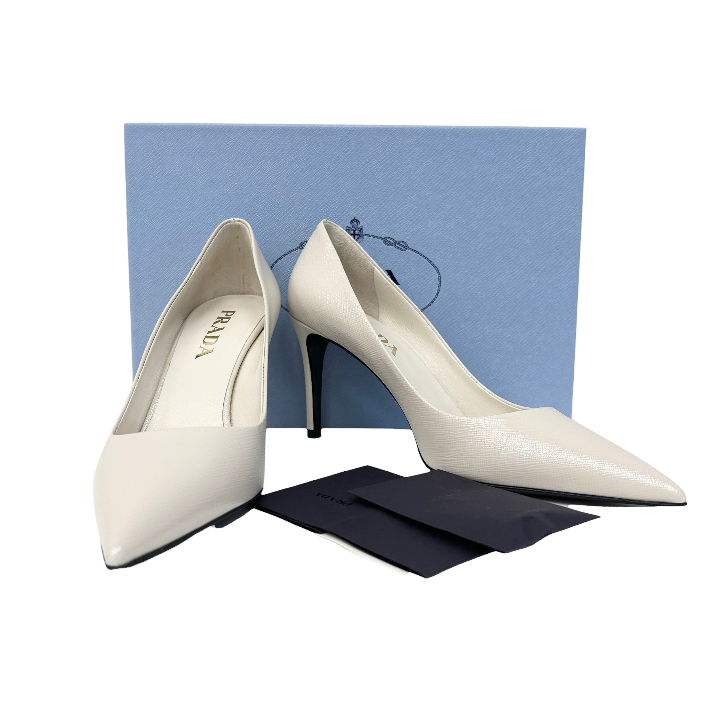 Cream Saffiano Pointed Toe Pumps
