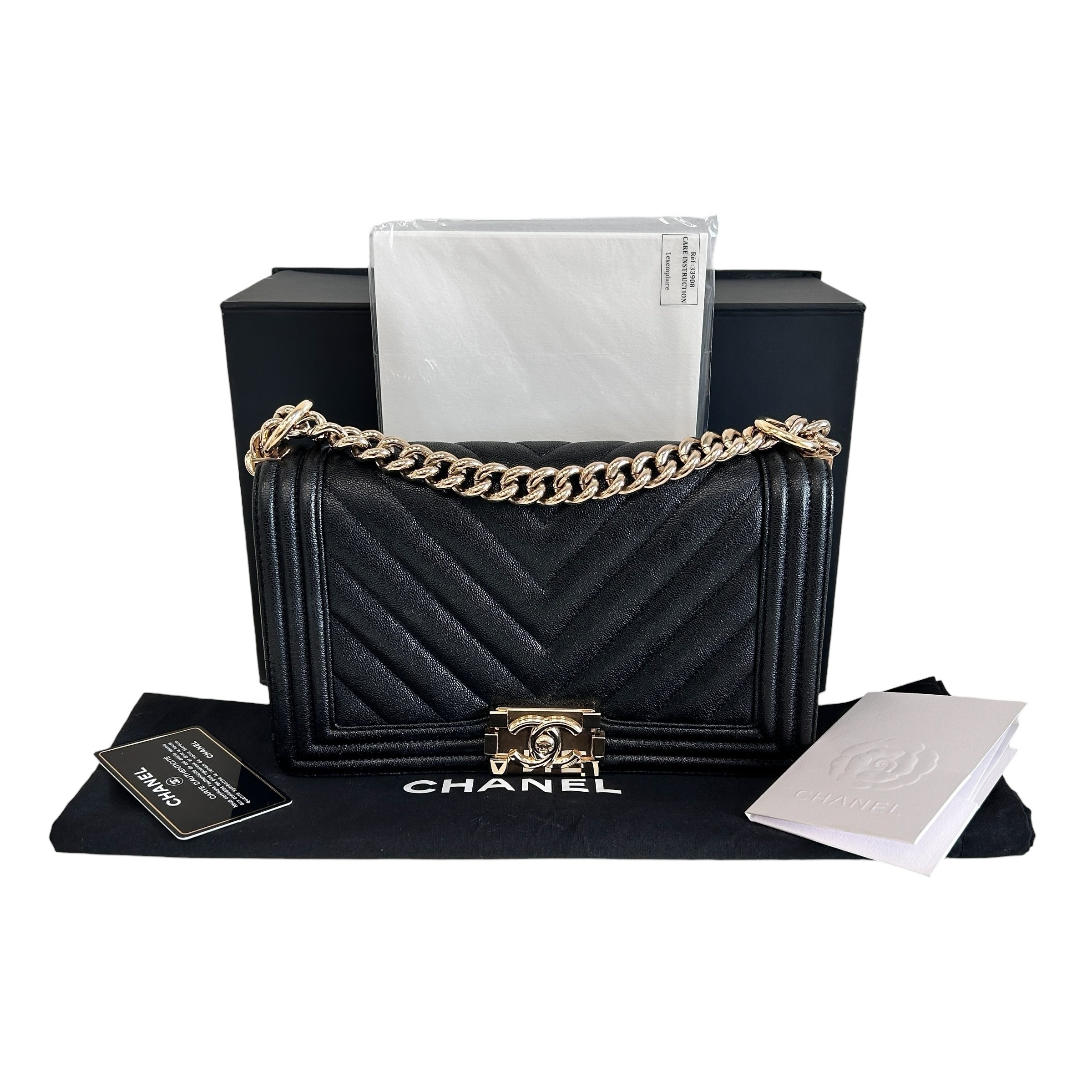 Black Caviar Chevron Old Medium Boy Bag w/LGHW