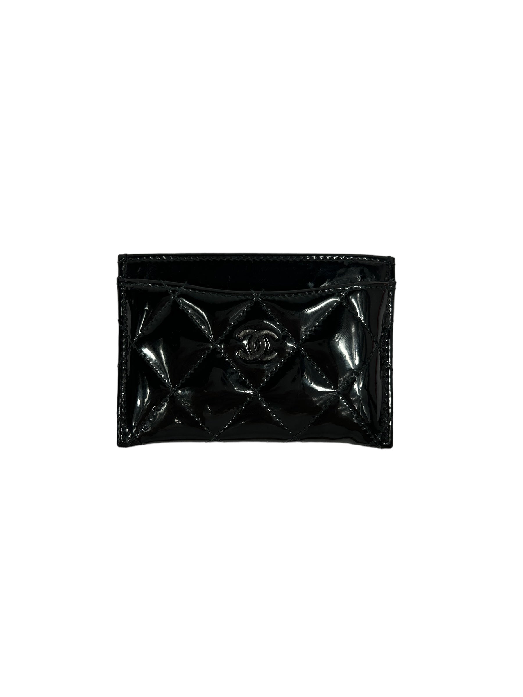 Black Quilted Patent Leather Card Case w/RHW