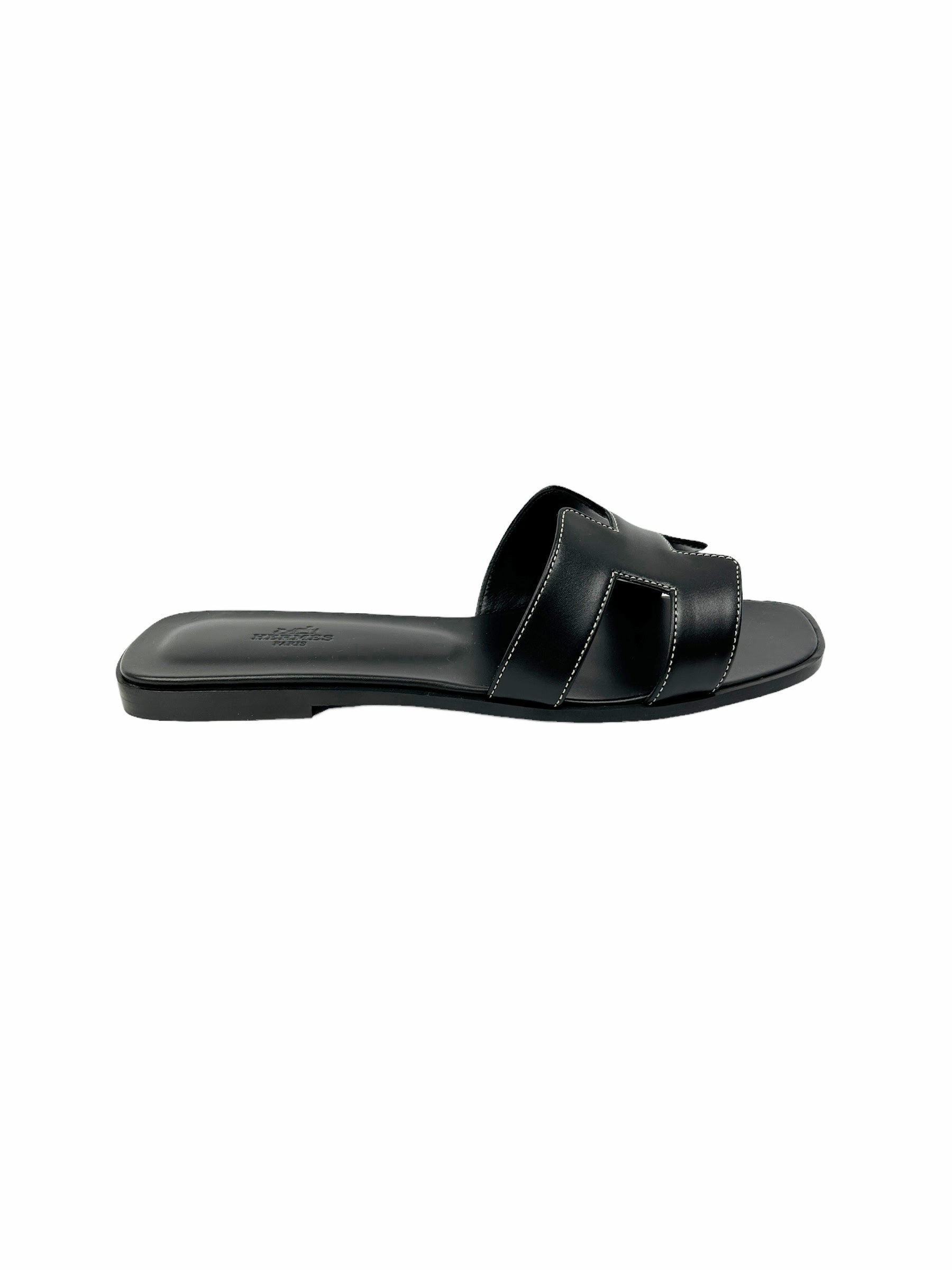 Black Calfskin Leather Oran Sandals