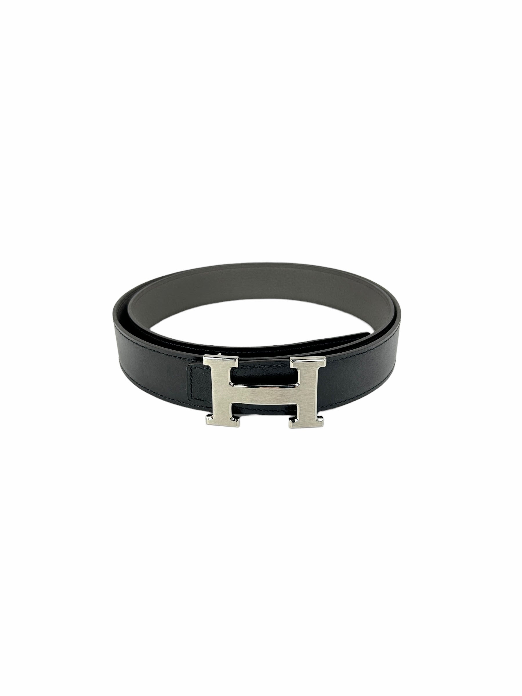 Black Box Calf/Etain Togo Leather Reversible H 32mm Belt