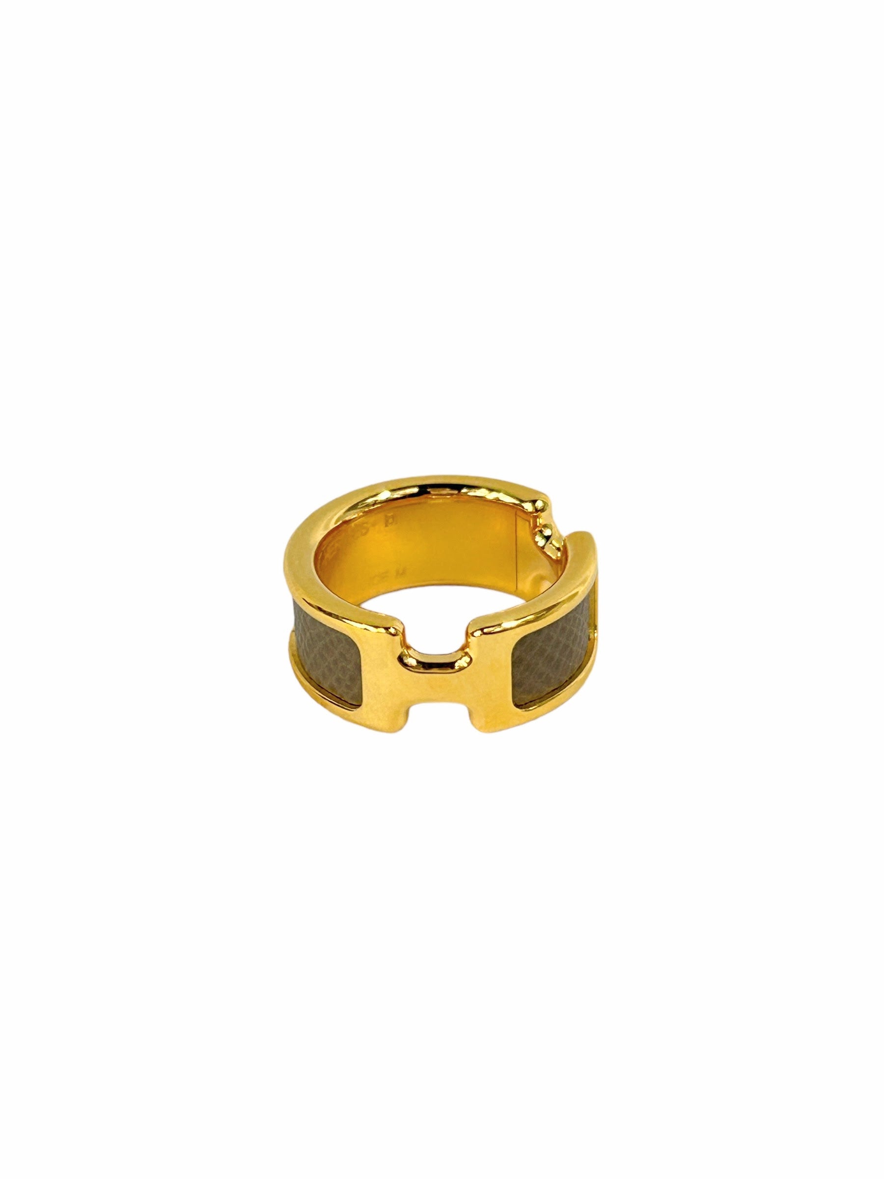 Etoupe Epsom Calfskin Leather Gold Plated Olympe PM Ring