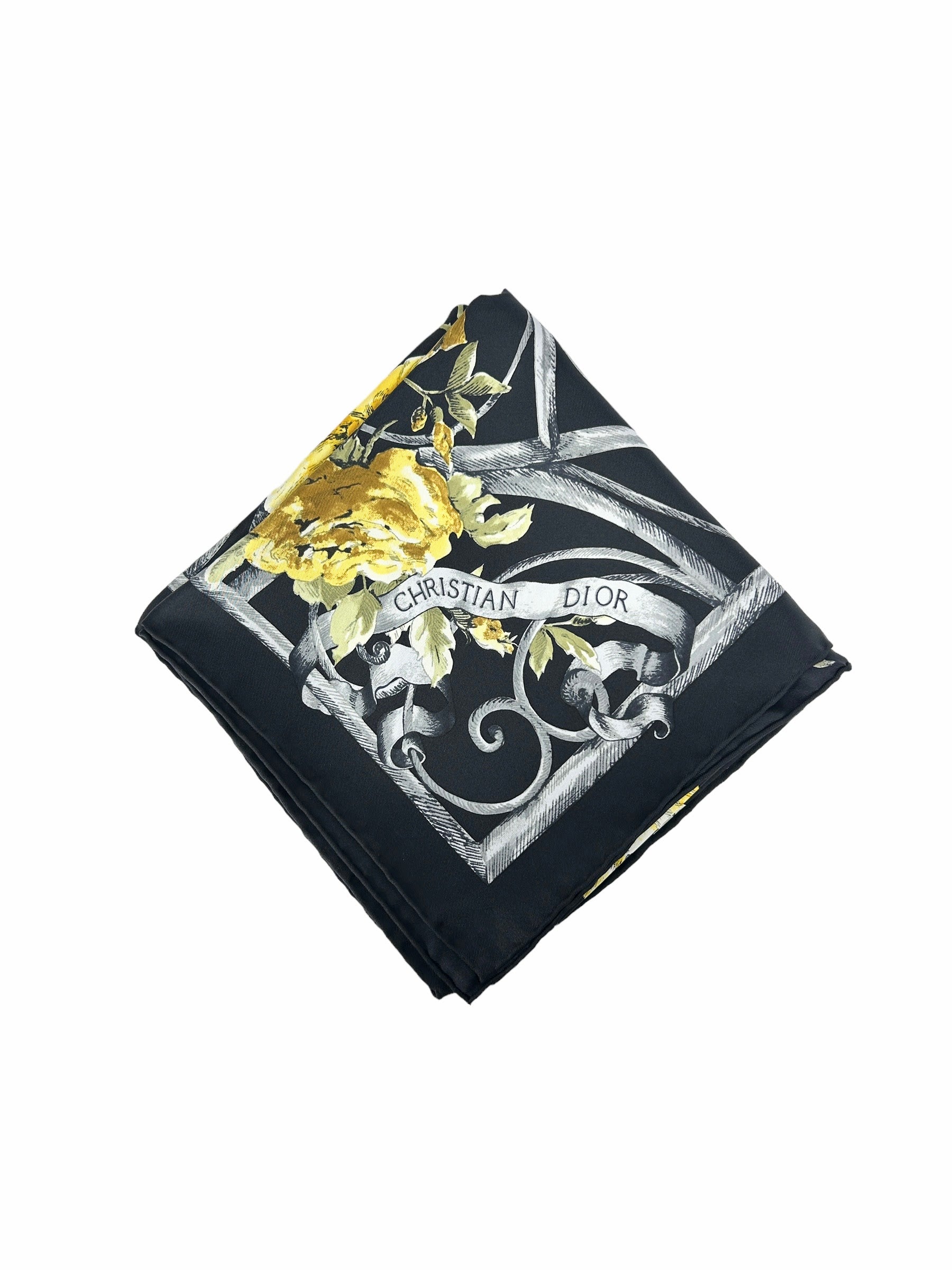 Black/Yellow Floral Granville Square Silk Scarf