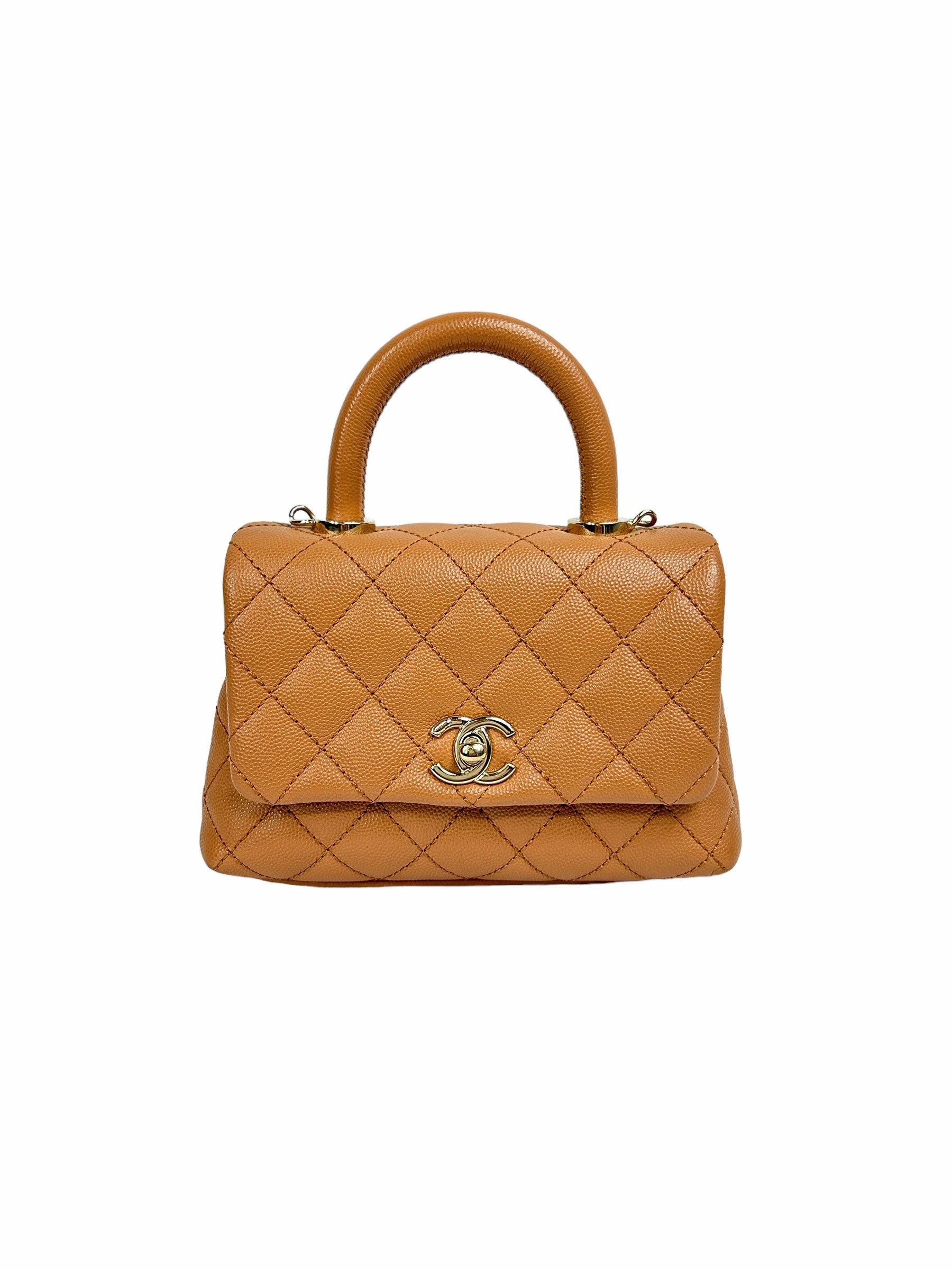 Caviar Camel Quilted Extra Mini Coco Handle w/LGHW