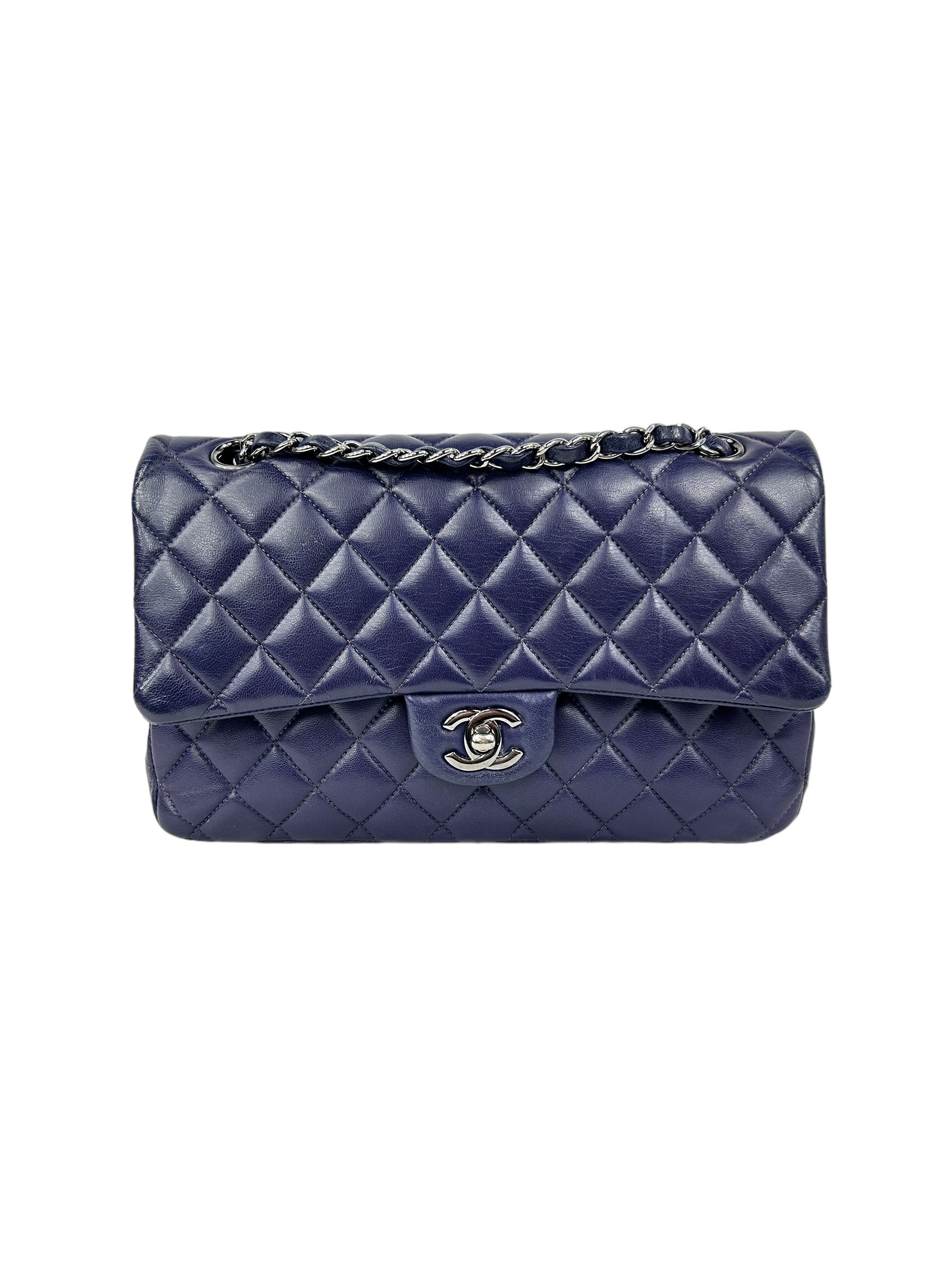 Purple Quilted Lambskin Medium Double Flap w/SHW