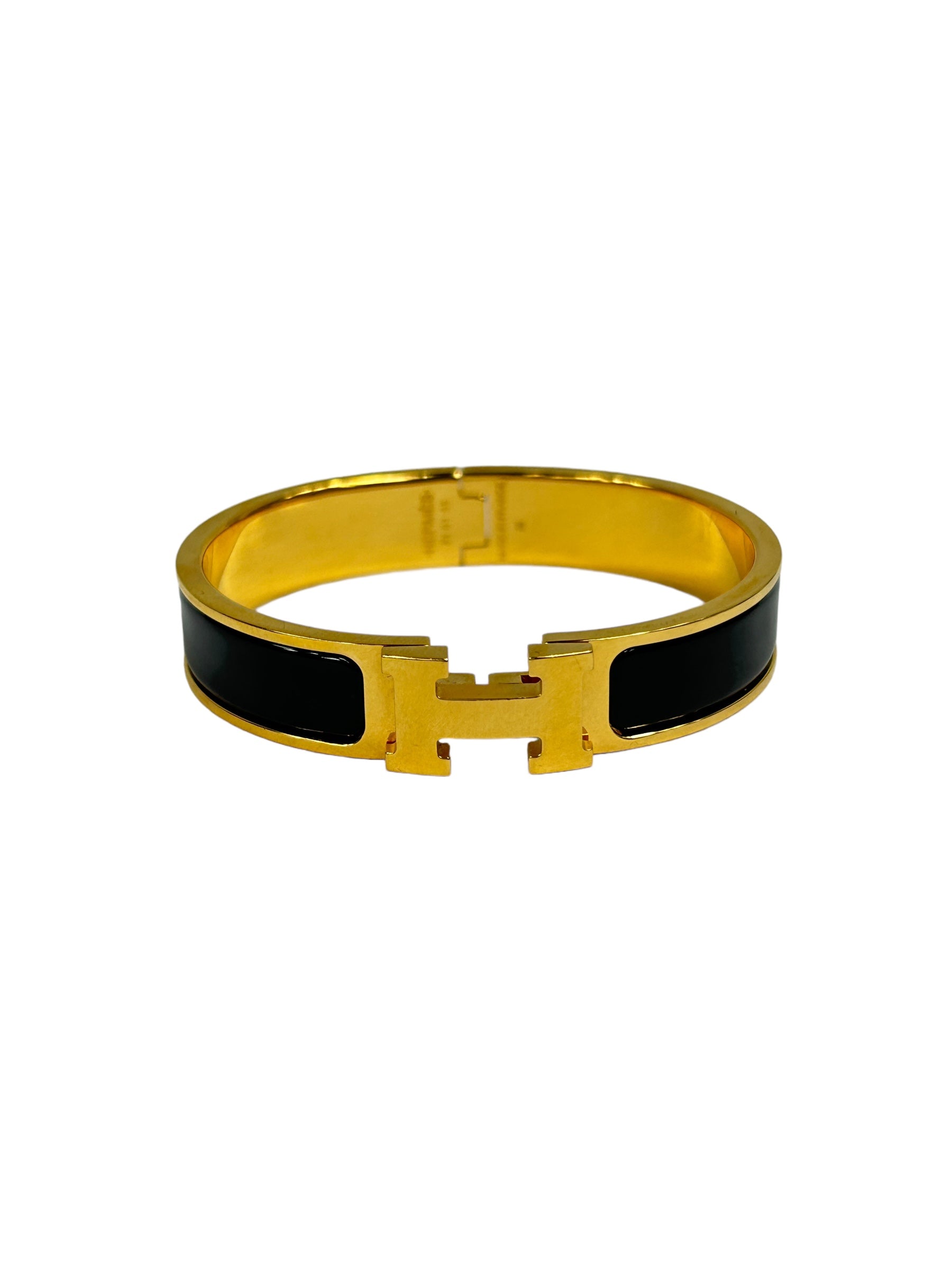 Black Enamel Yellow Gold Clic H Bracelet