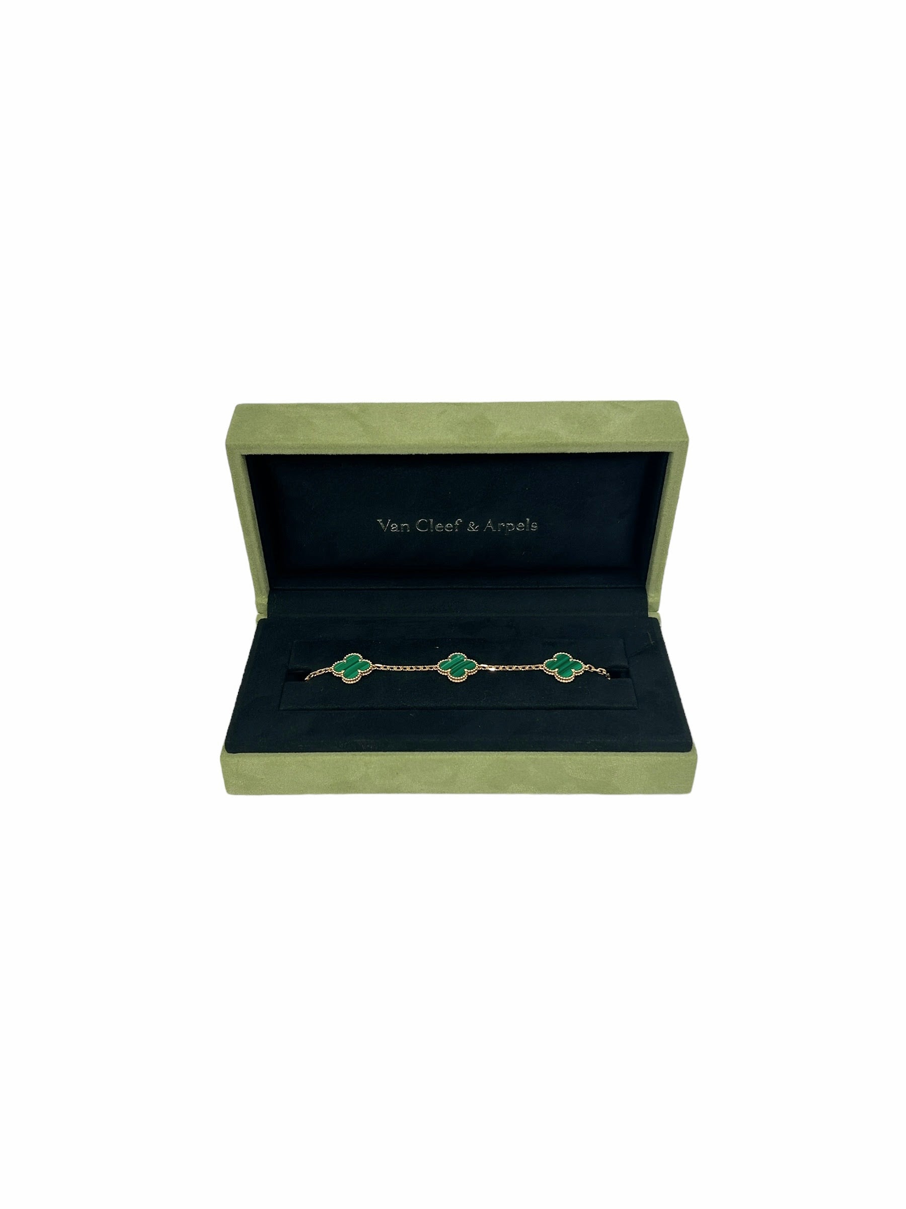 Van Cleef & Arpels Malachite 18K Yellow Gold 5 Motif Bracelet