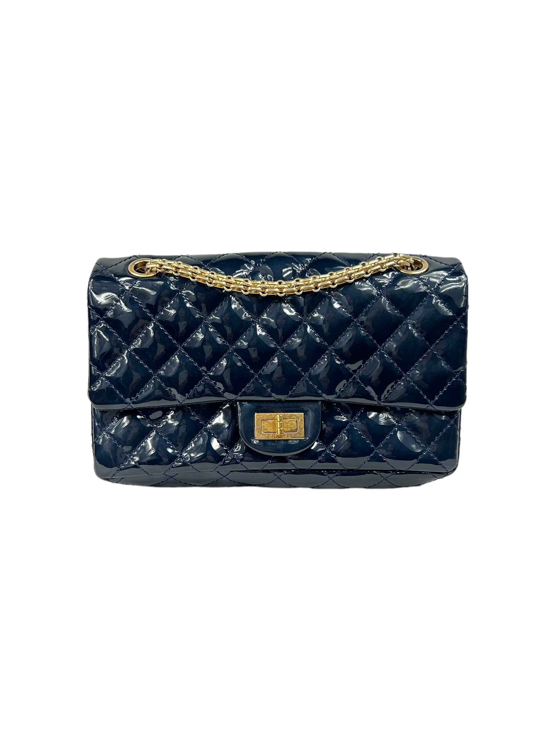 Dark Navy-Blue Patent Quilted Reissue Flap w/AGHW