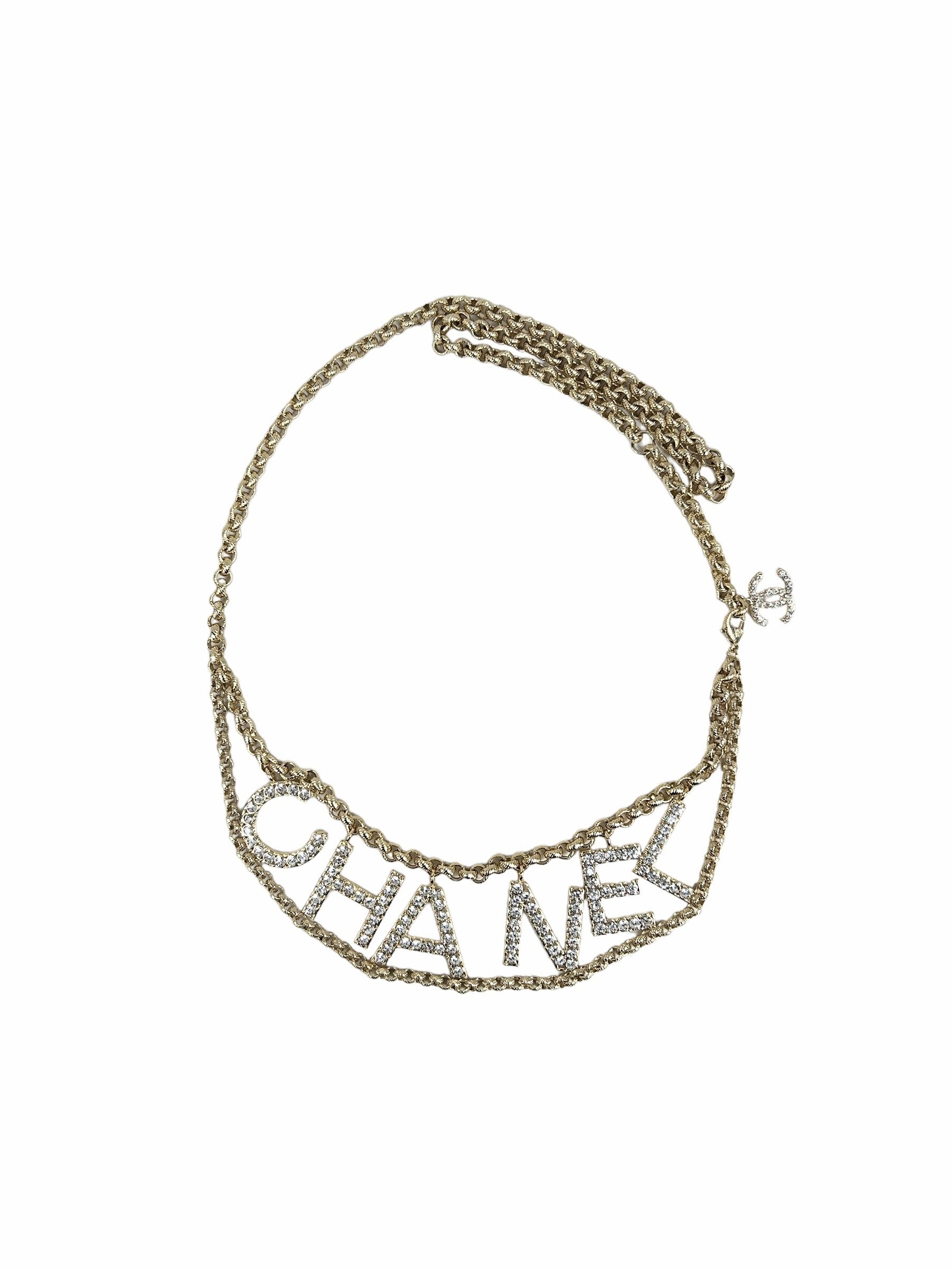 Limited Edition Gold Plated & Crystal Chanel Logo Chain Belt