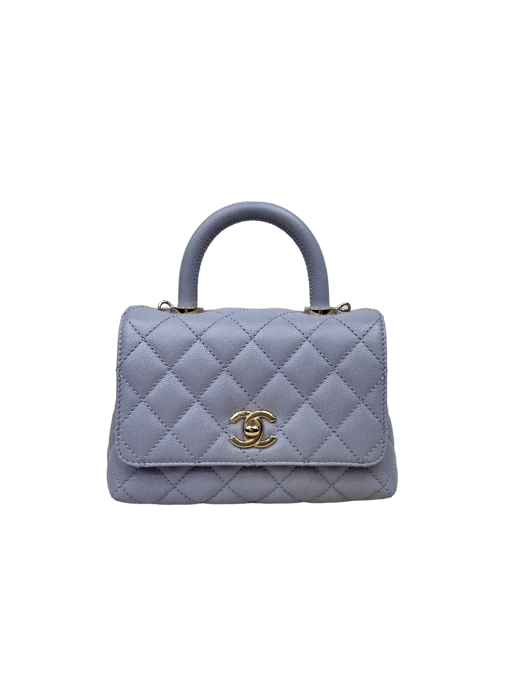 Light Purple Caviar Quilted Coco Mini Top Handle Flap Bag W/LGHW