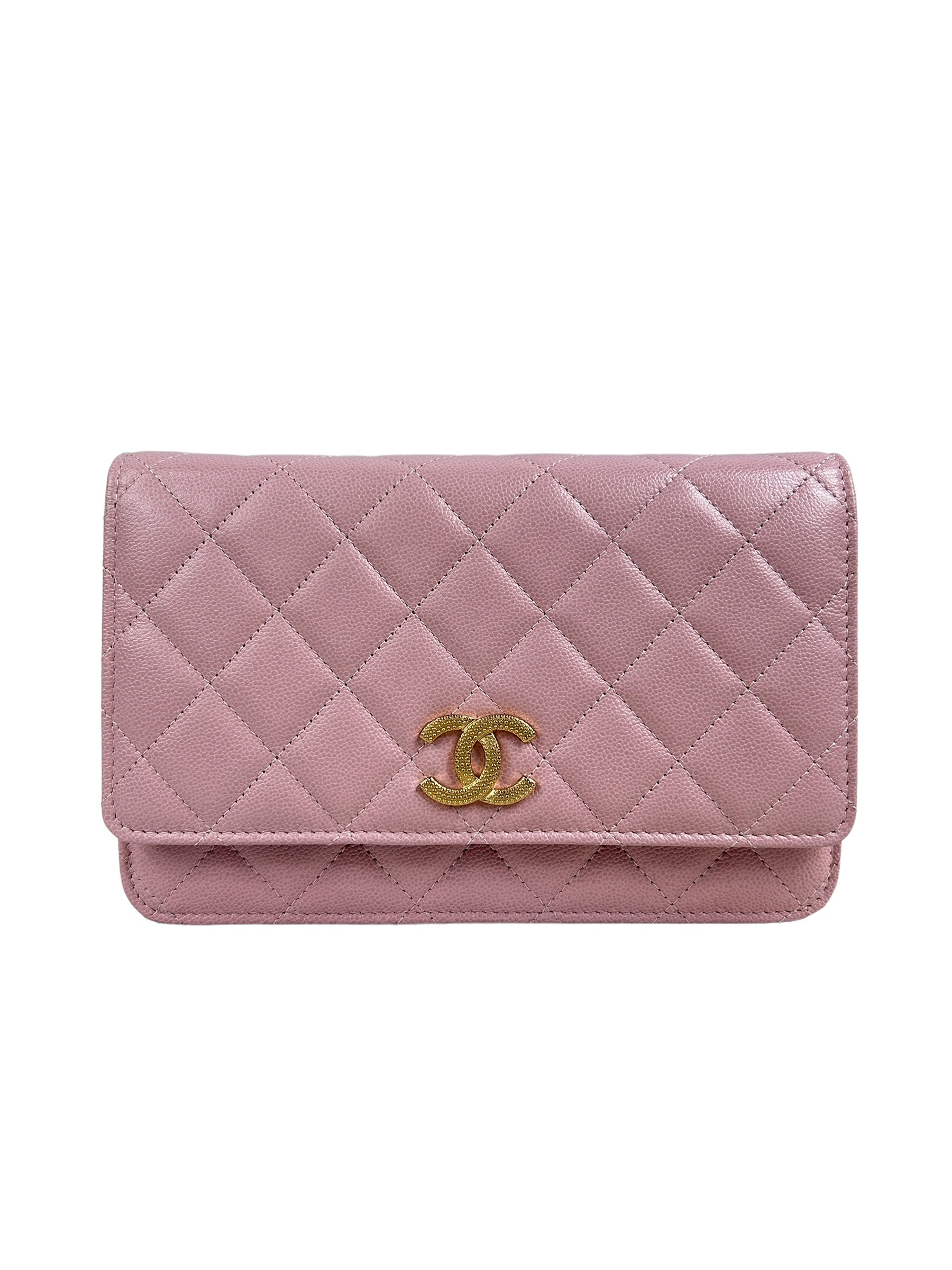 Rose Clair Caviar Quilted Wallet On Chain w/GHW- ON LAYAWAY