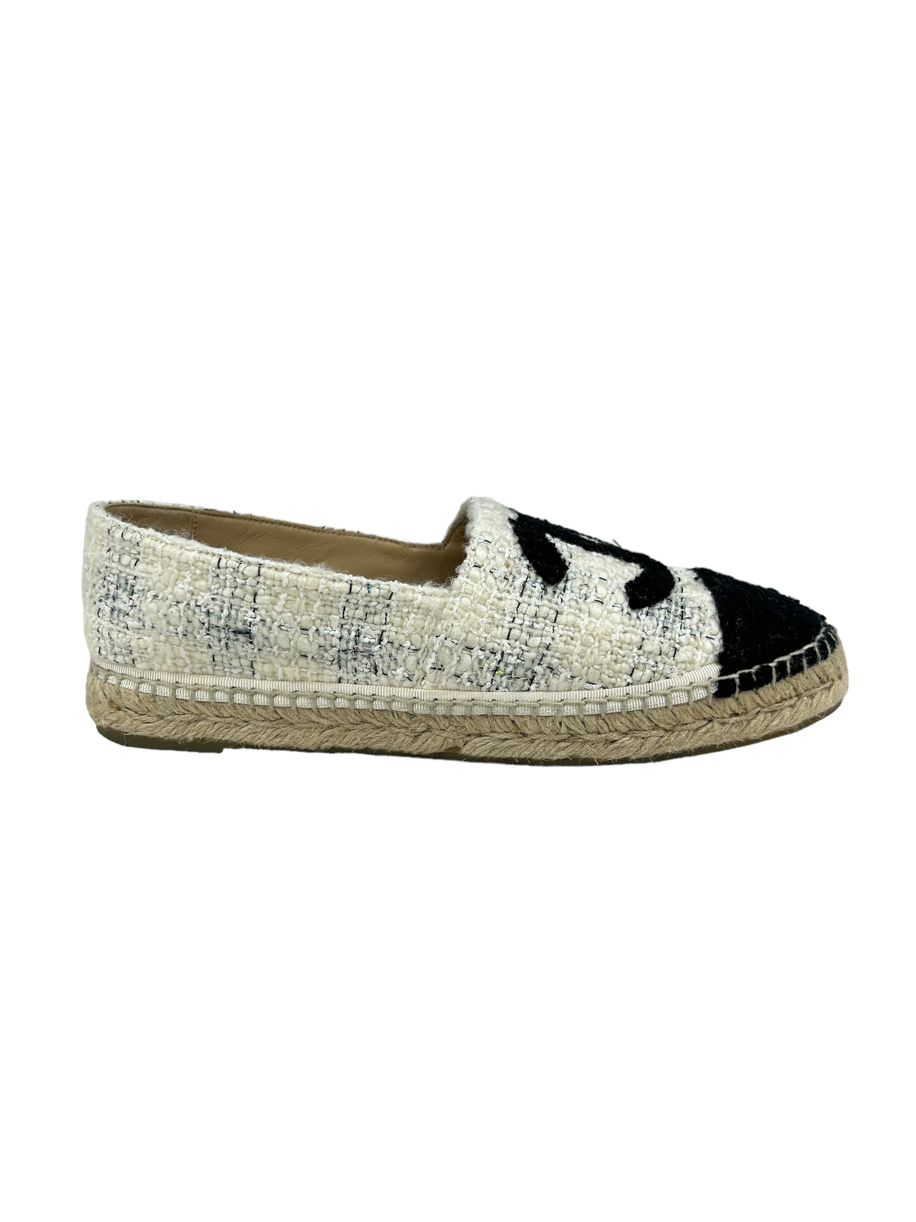 Black/ White Tweed Fabric Espadrilles