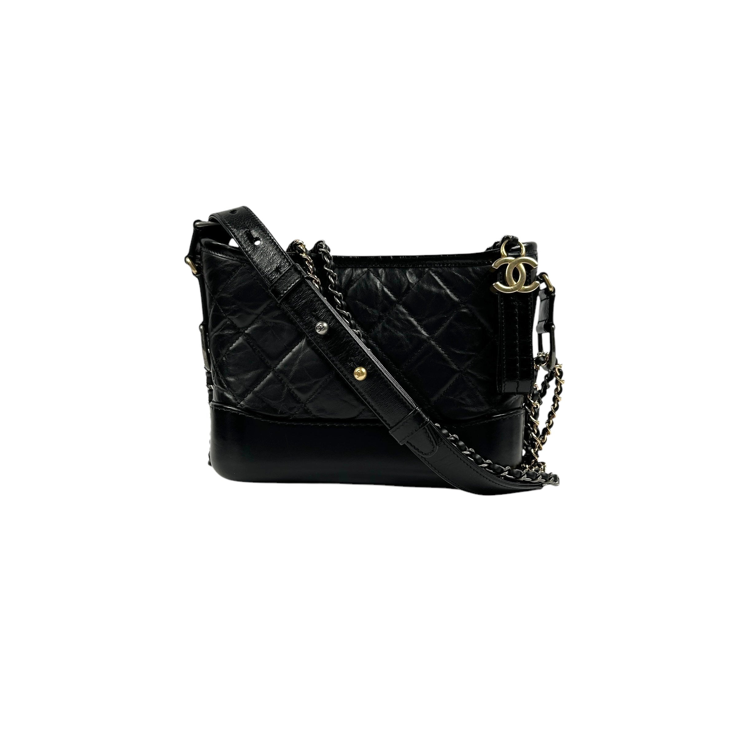 Black Aged Quilted Calfskin Leather Medium Gabrielle Hobo Bag w/AGHW/RHW/SHW/GHW