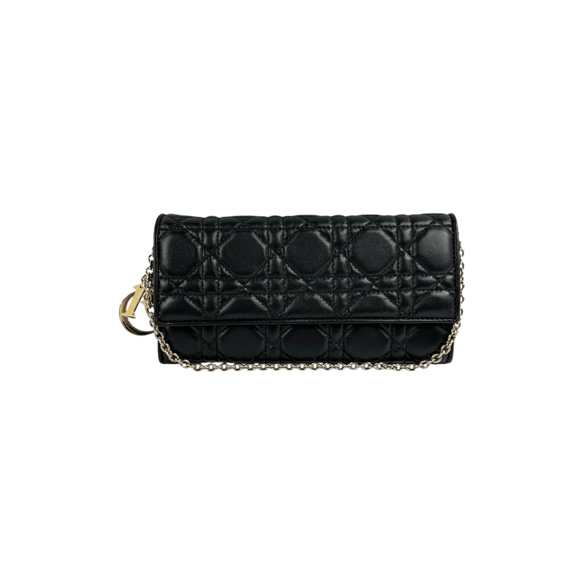 Black Quilted Cannage Leather Lady Dior Wallet