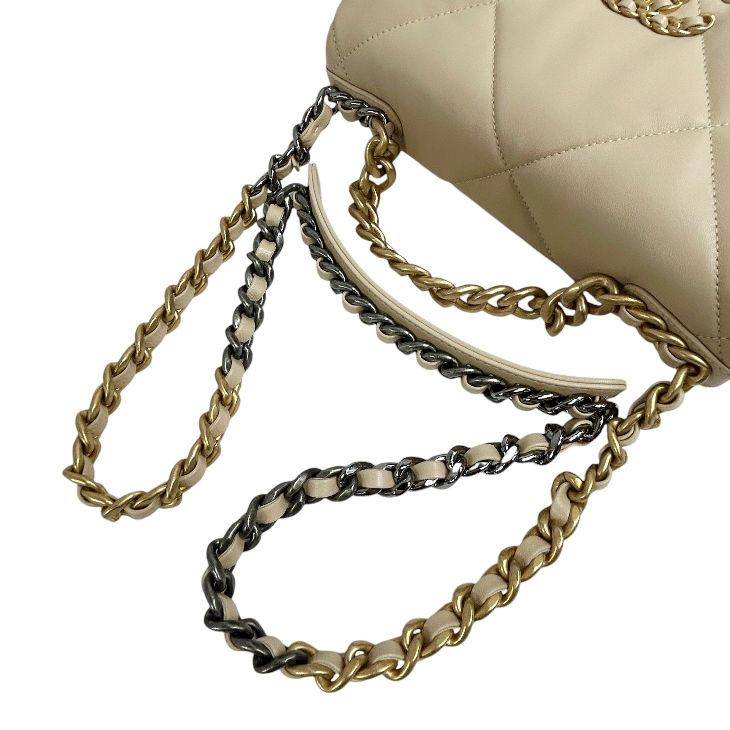 Beige Quilted Small 19 Flap w/ Mixed HW