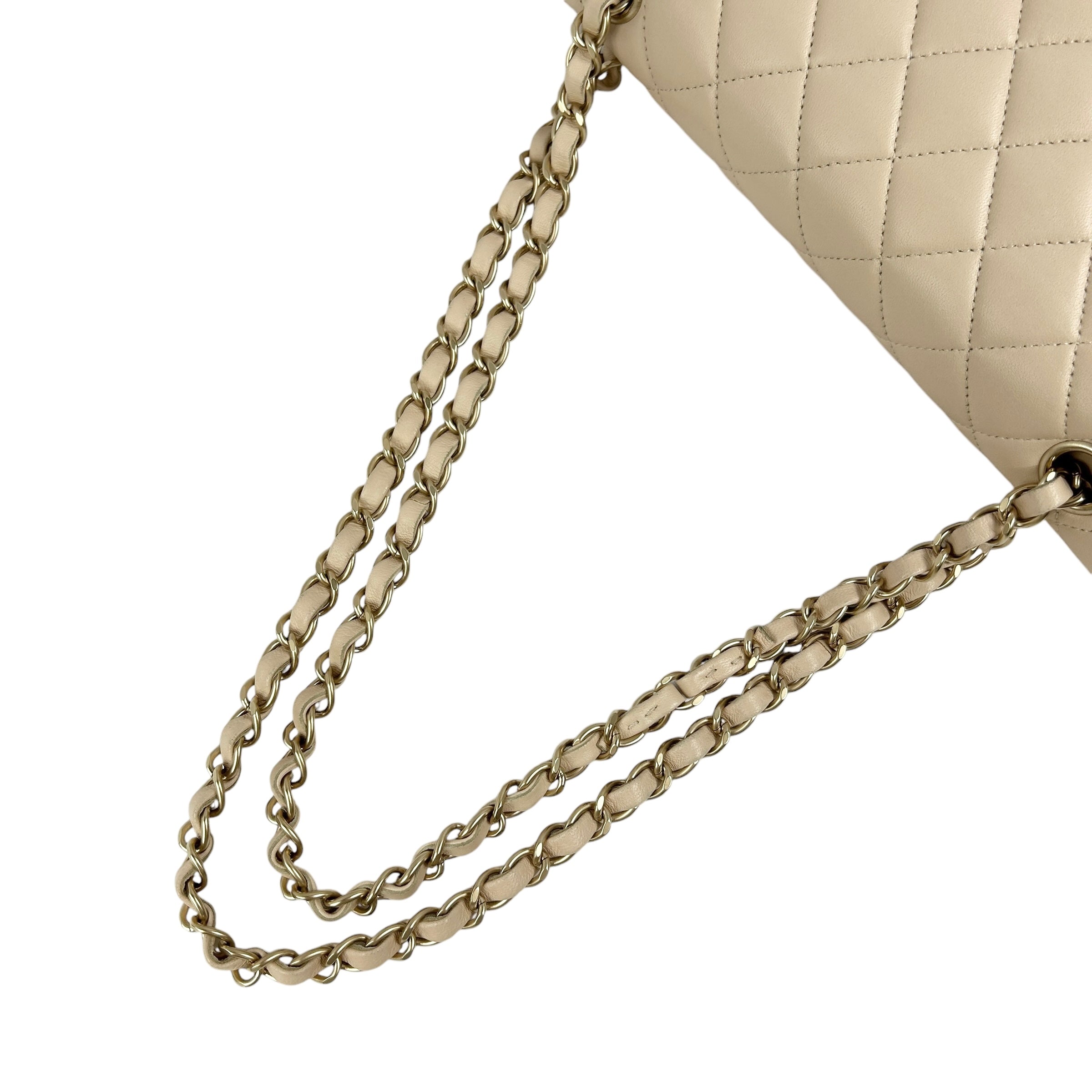 Light Beige Quilted Lambskin Medium Double Flap w/ Brushed GHW