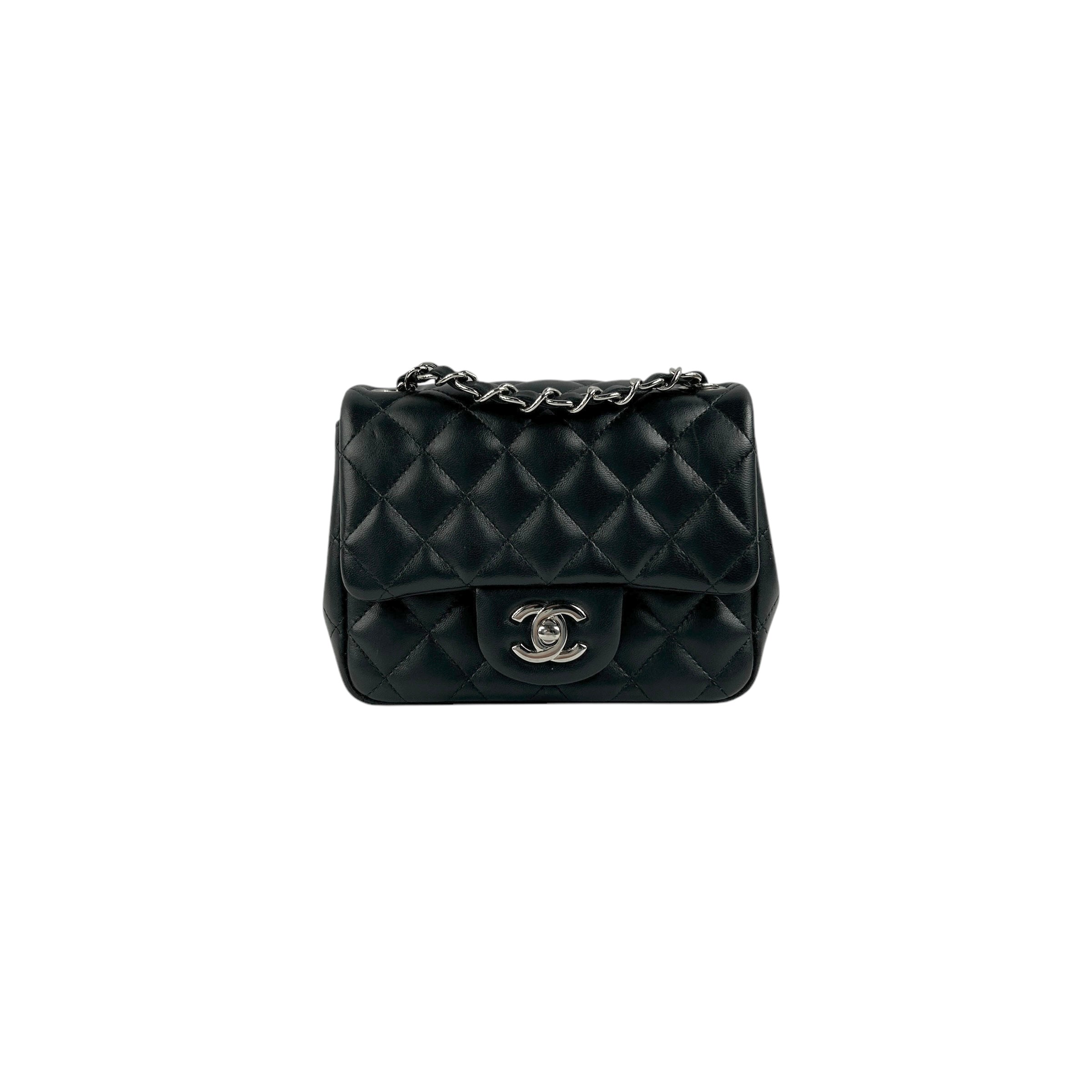 Black Quilted Lambskin Leather Classic Square Mini Flap Bag