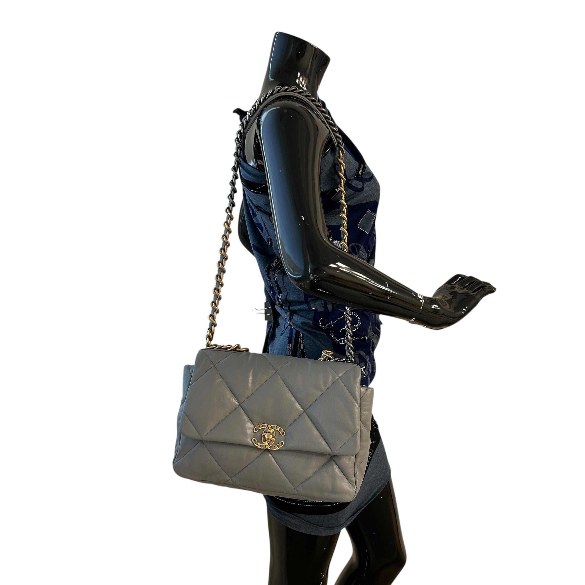 Chanel 19 20C Grey Lambskin Large w/Mixed HW